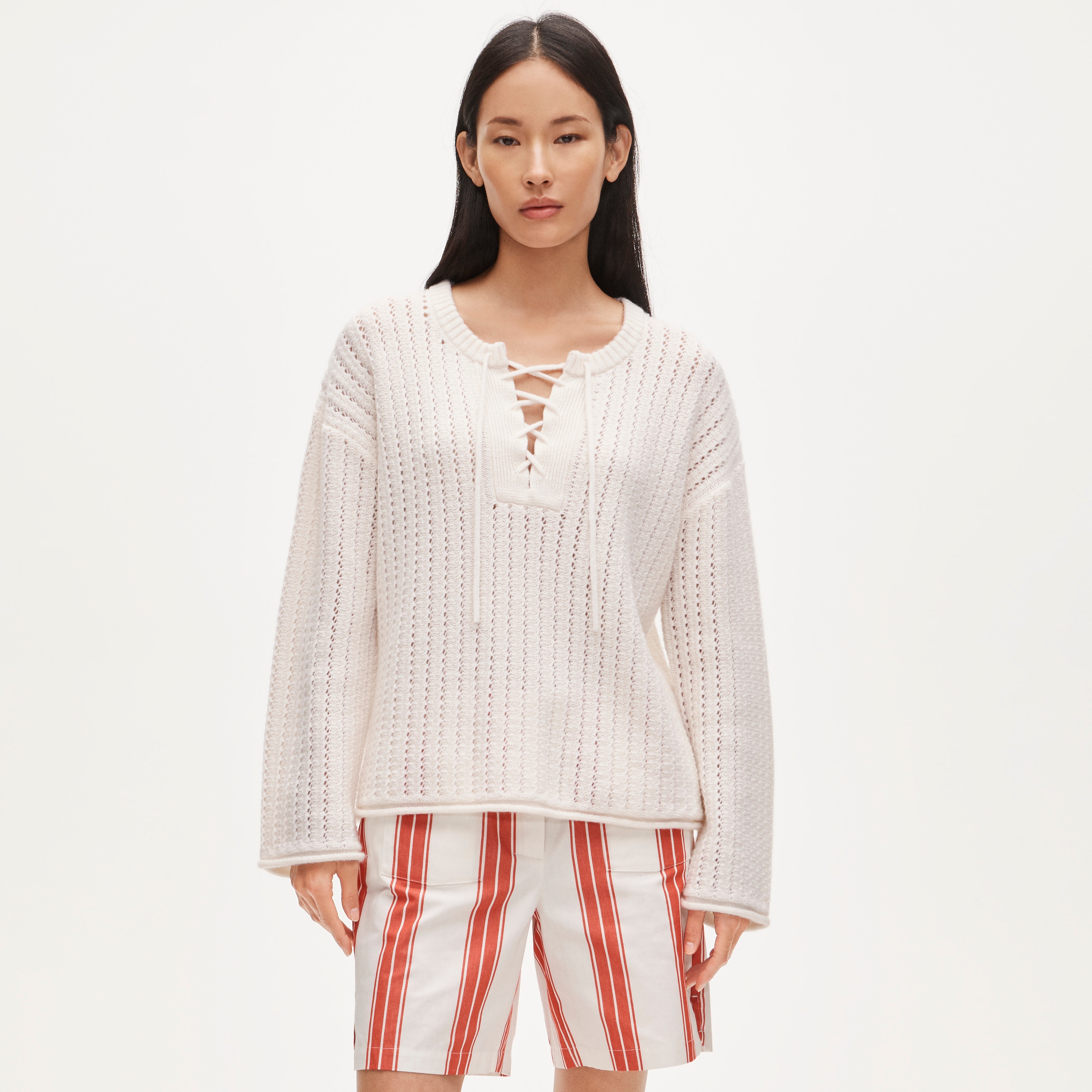 Collection Cashmere lace-up pointelle tunic