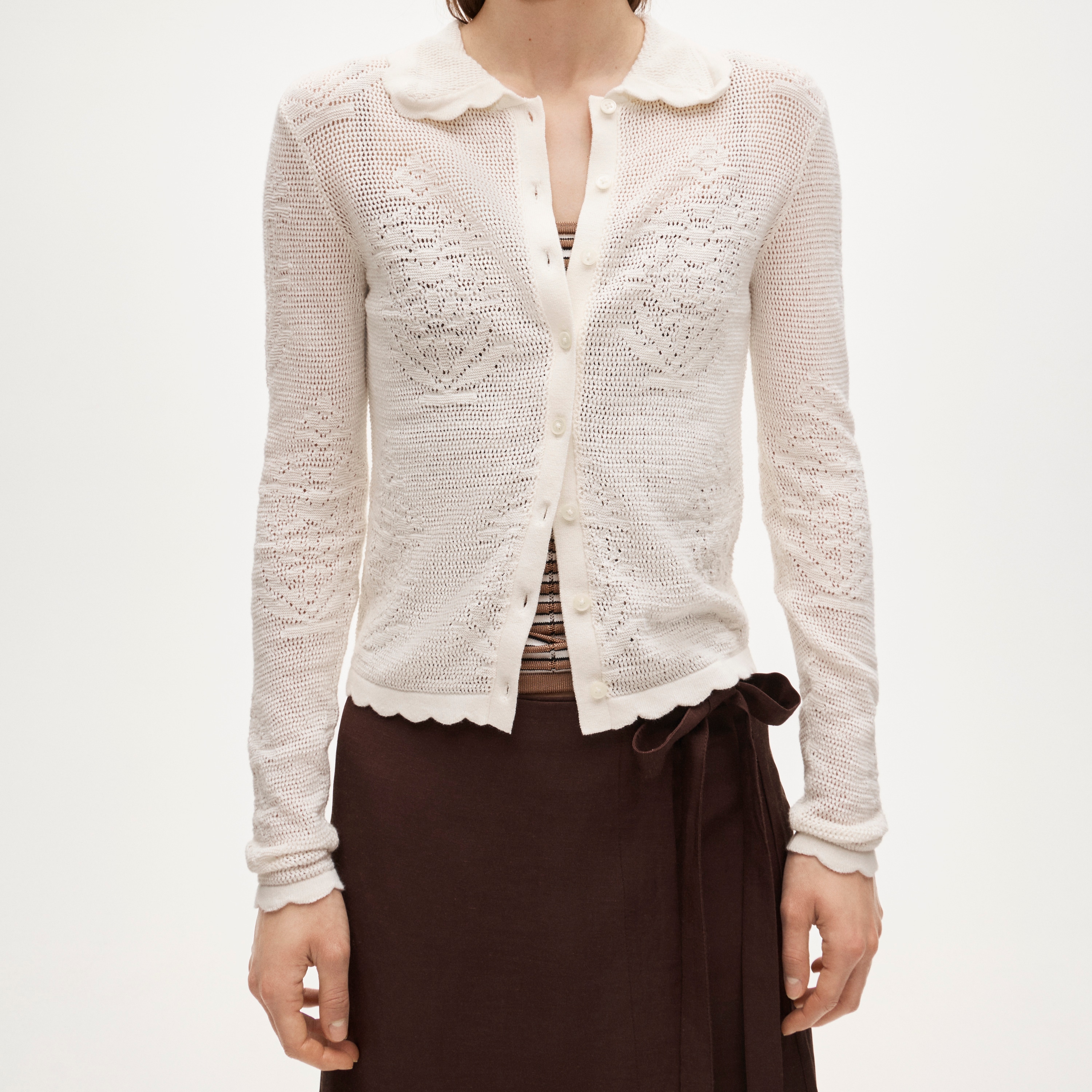 Pointelle floral cardigan