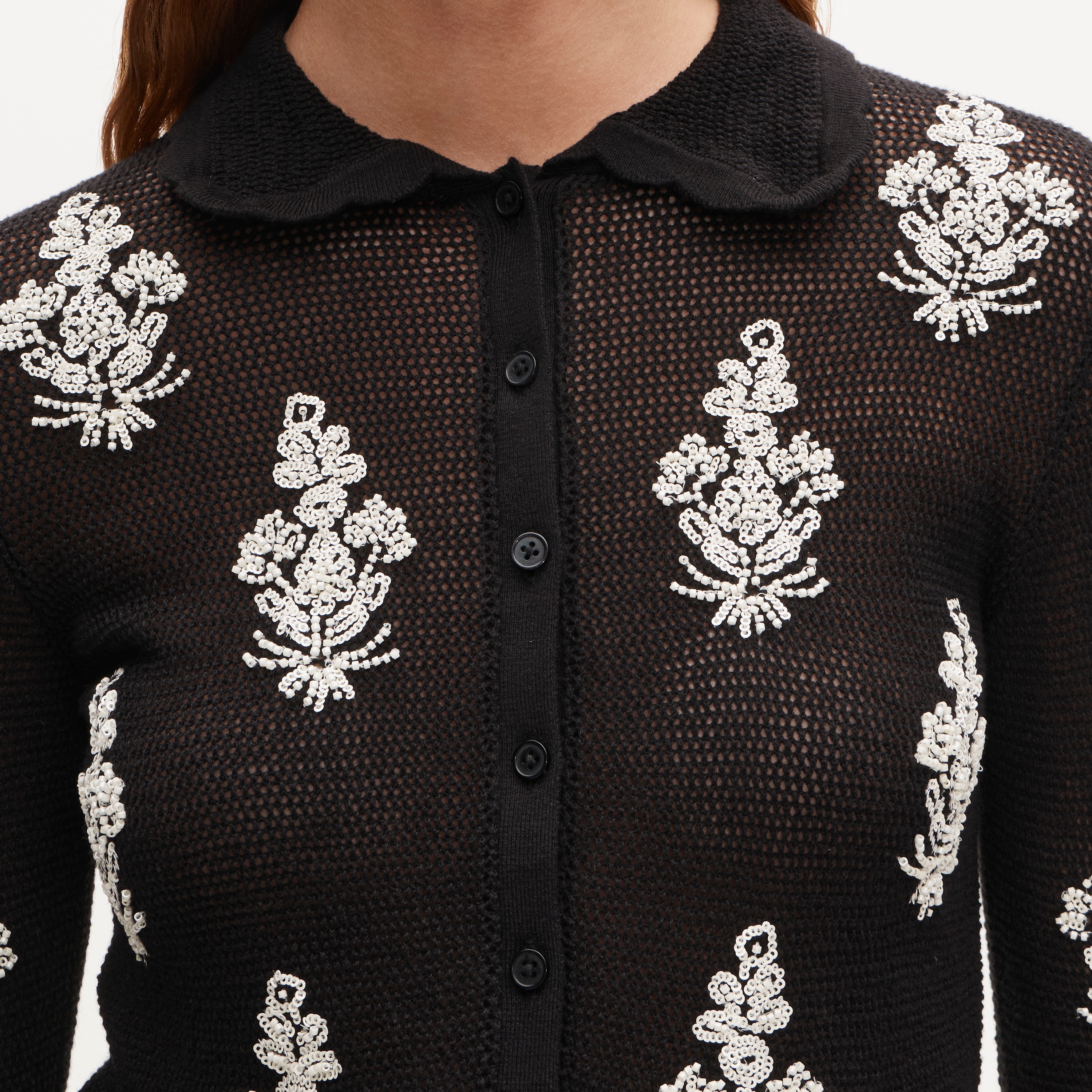 Collection Pointelle Floral Cardigan With Embellishments For Women