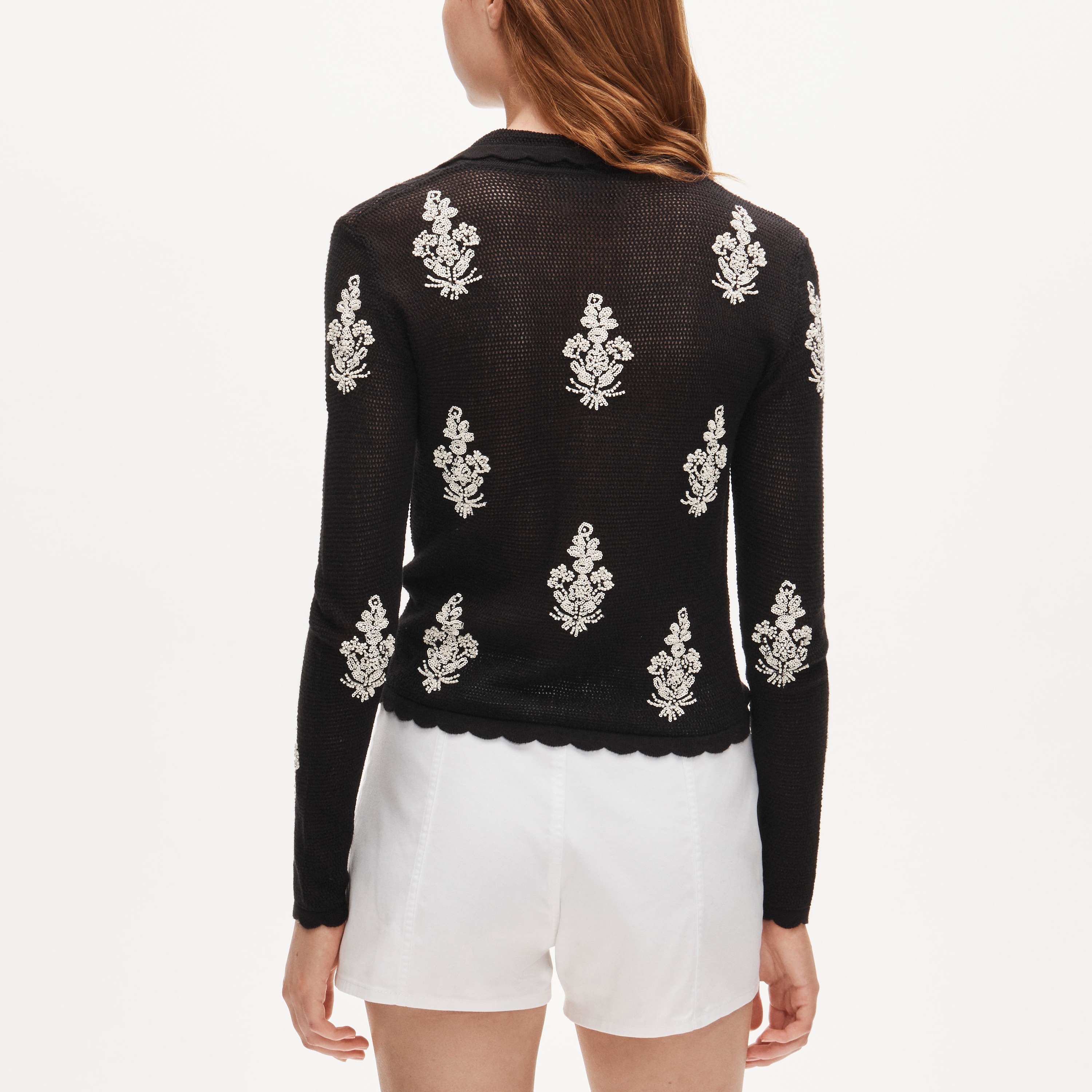 Collection pointelle floral cardigan with embellishments