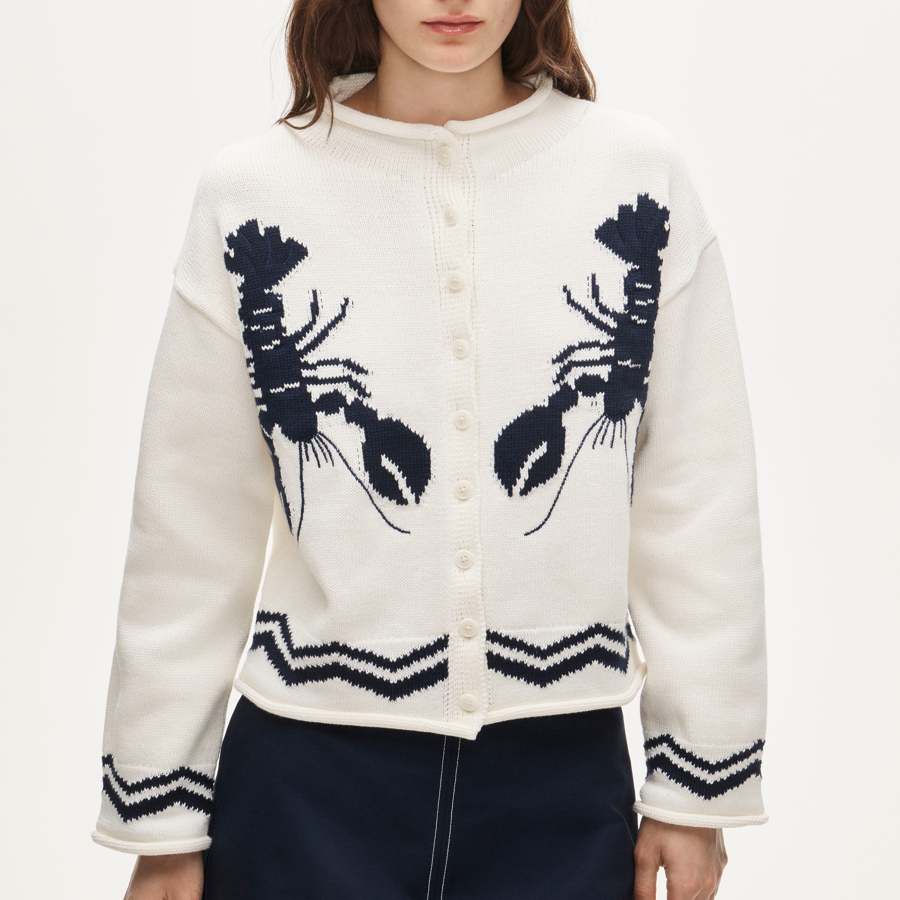 2025 Rollneck™ Cardigan With Lobster Intarsia For Women | J.Crew