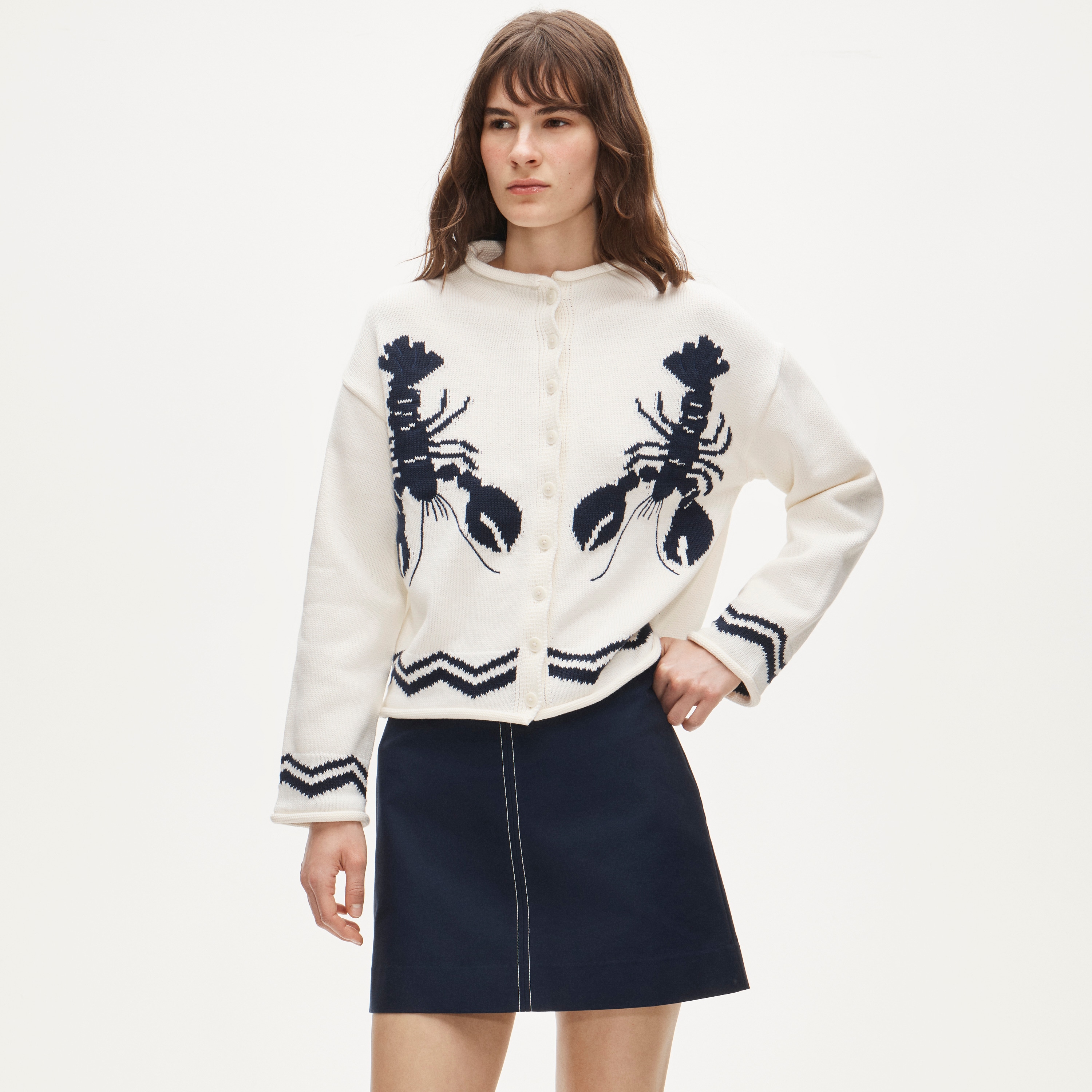 2025 Rollneck™ cardigan with lobster intarsia
