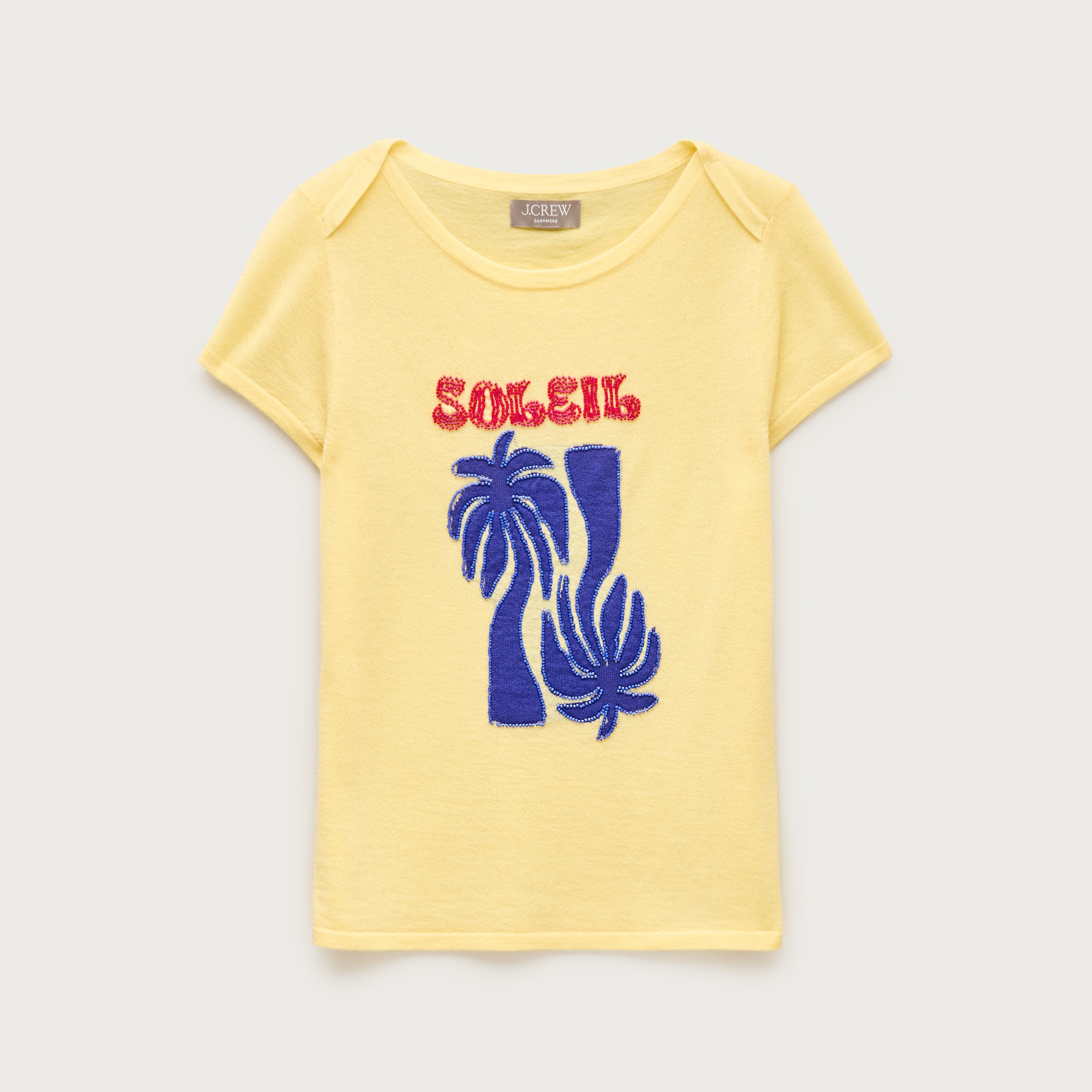 Featherweight cashmere beaded "Soleil" graphic sweater-tee