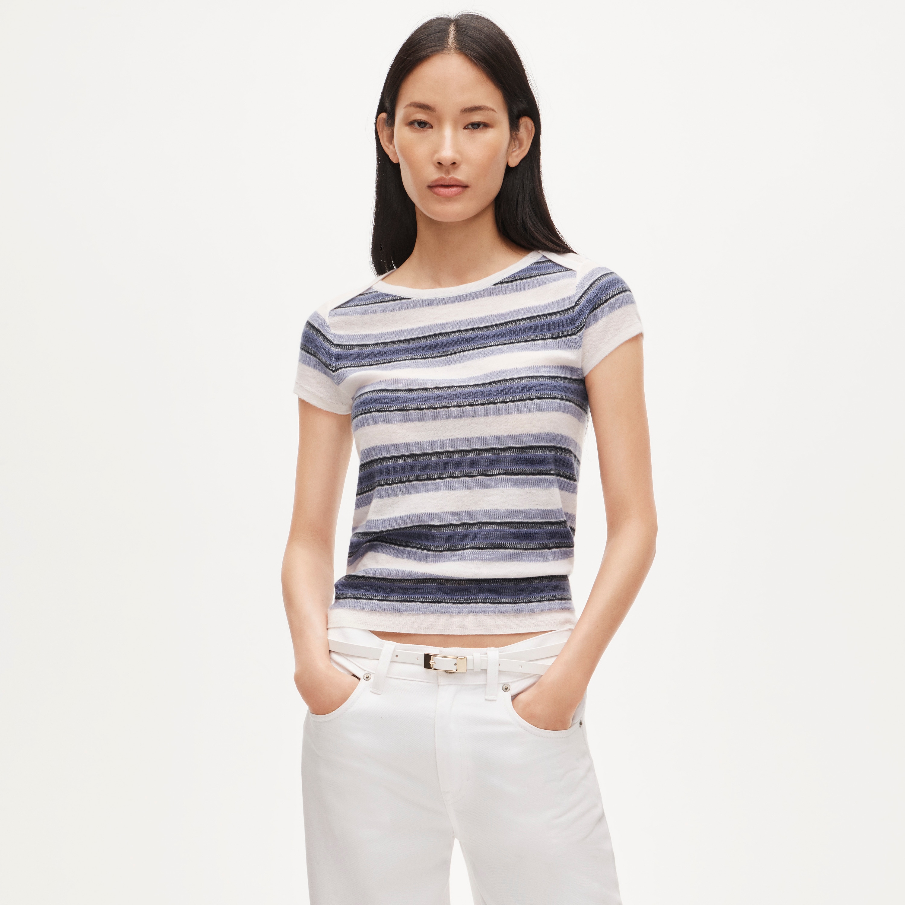 Featherweight cashmere sweater-tee in stripe