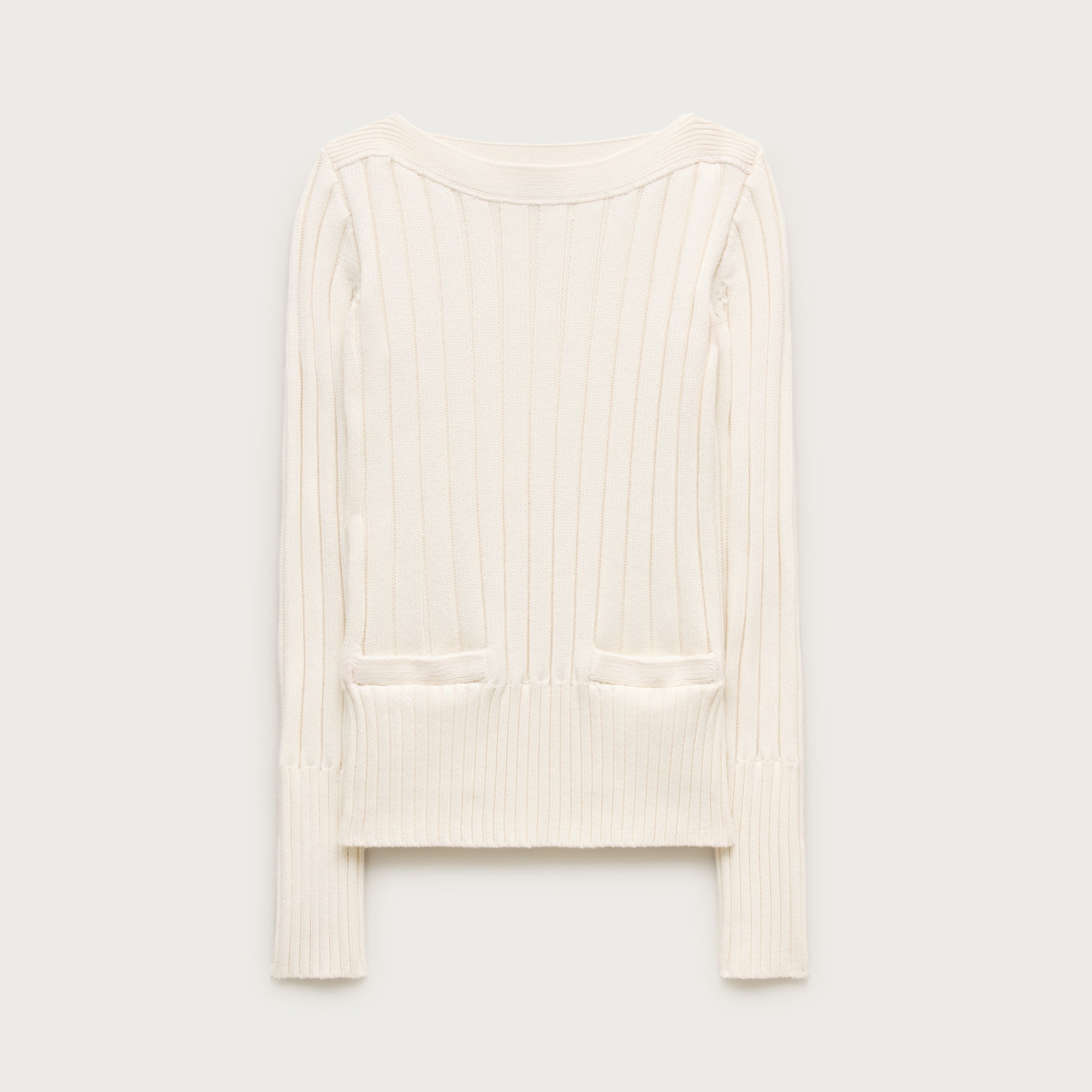 Cotton rib boatneck sweater with pockets