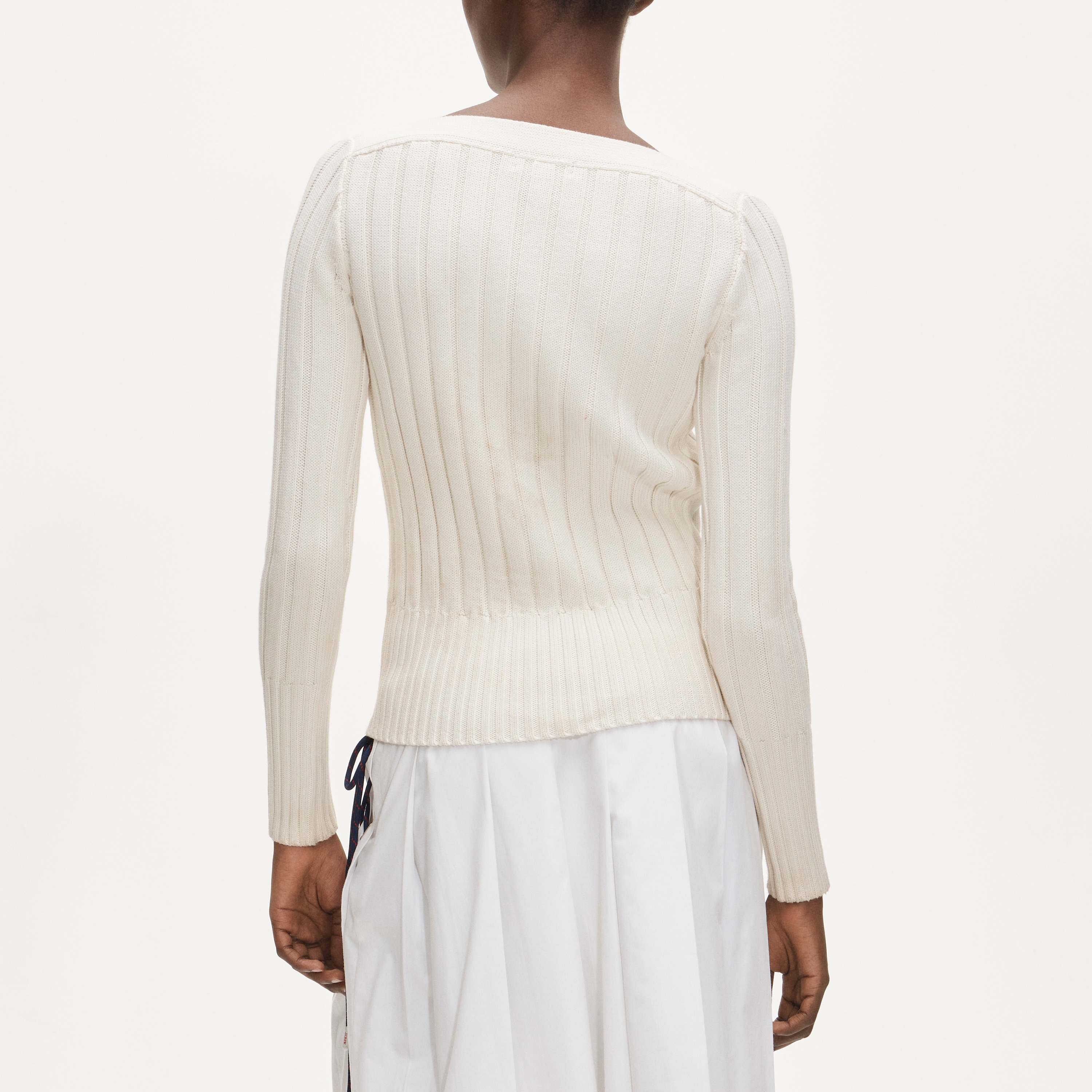 Cotton rib boatneck sweater with pockets