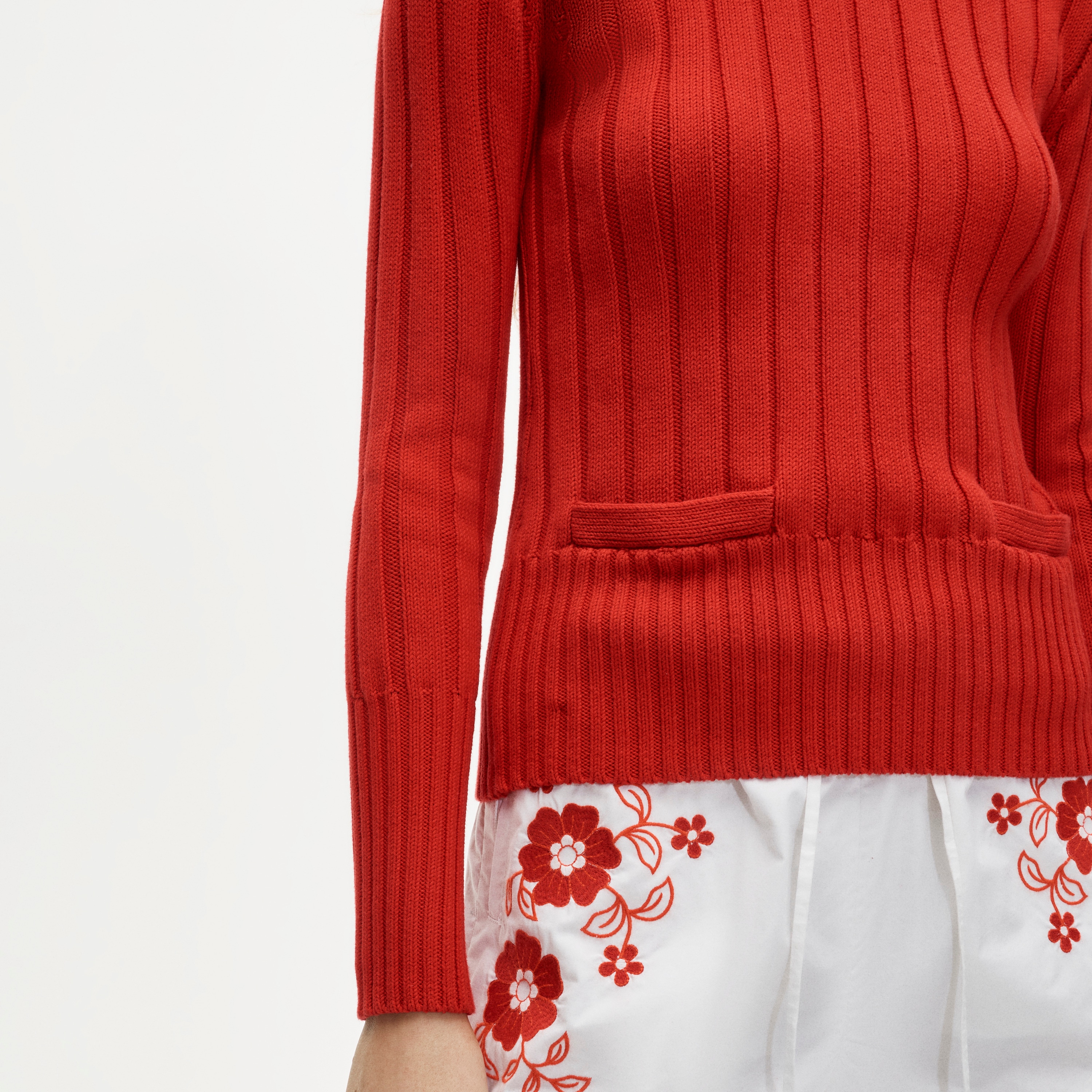 Cotton rib boatneck sweater with pockets