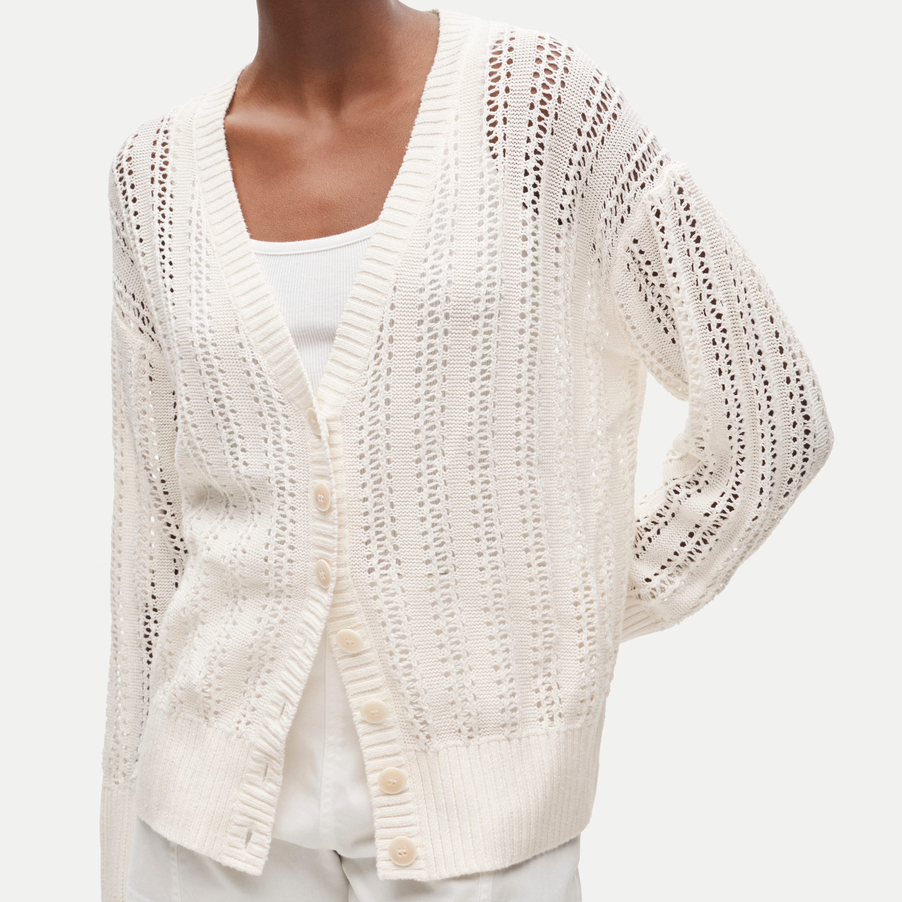 Pointelle V-neck cardigan