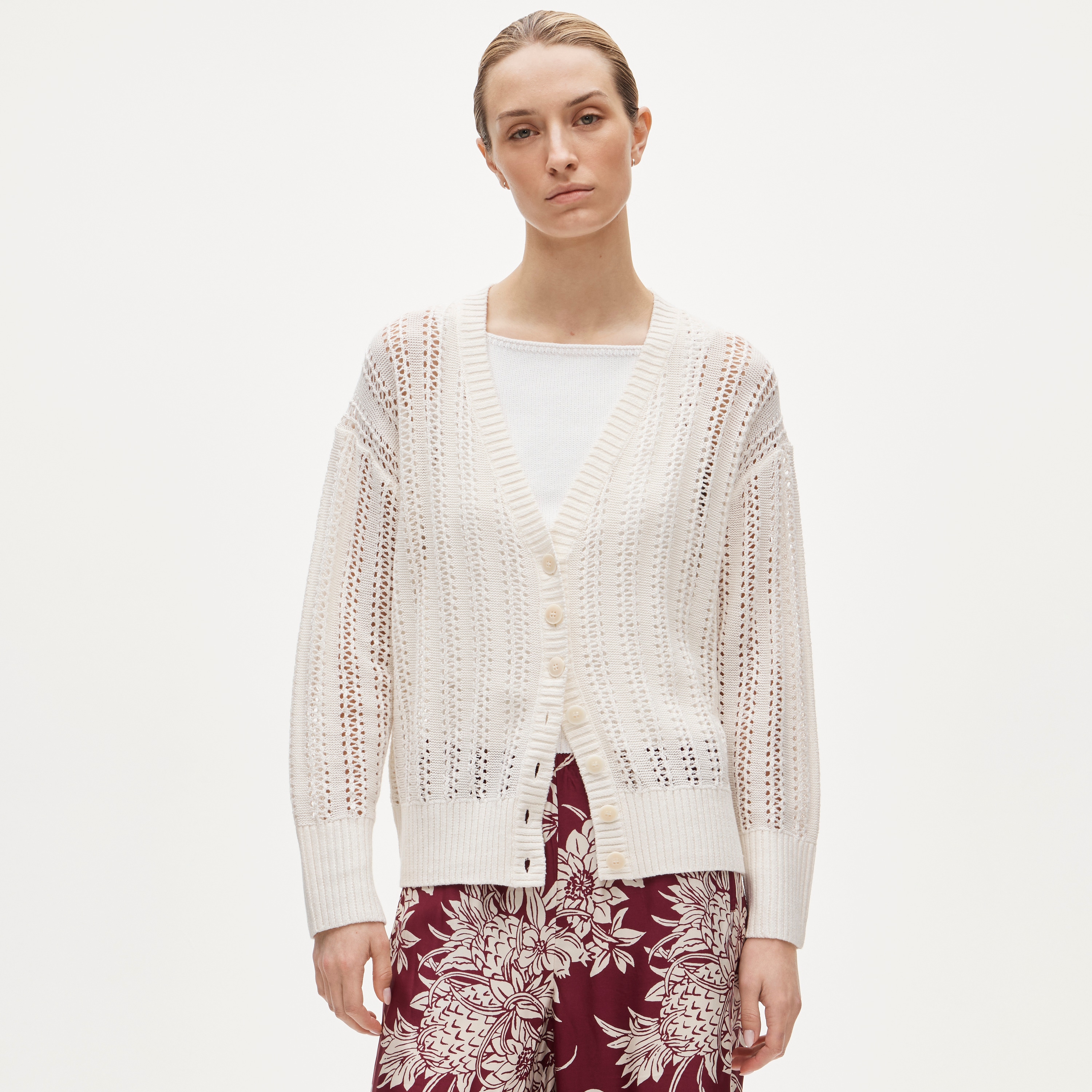 Pointelle V-neck cardigan - image 4