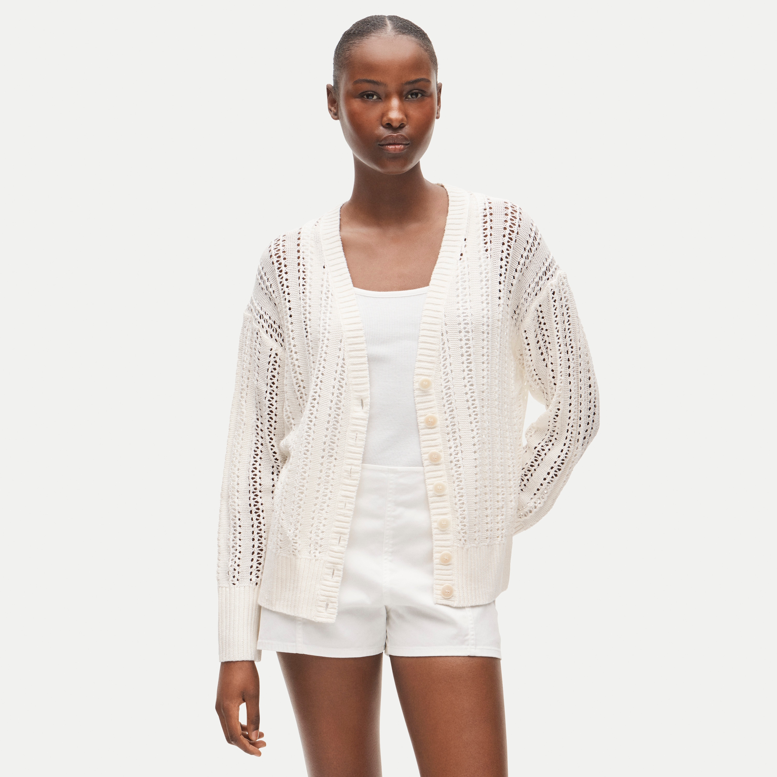 Pointelle V-neck cardigan