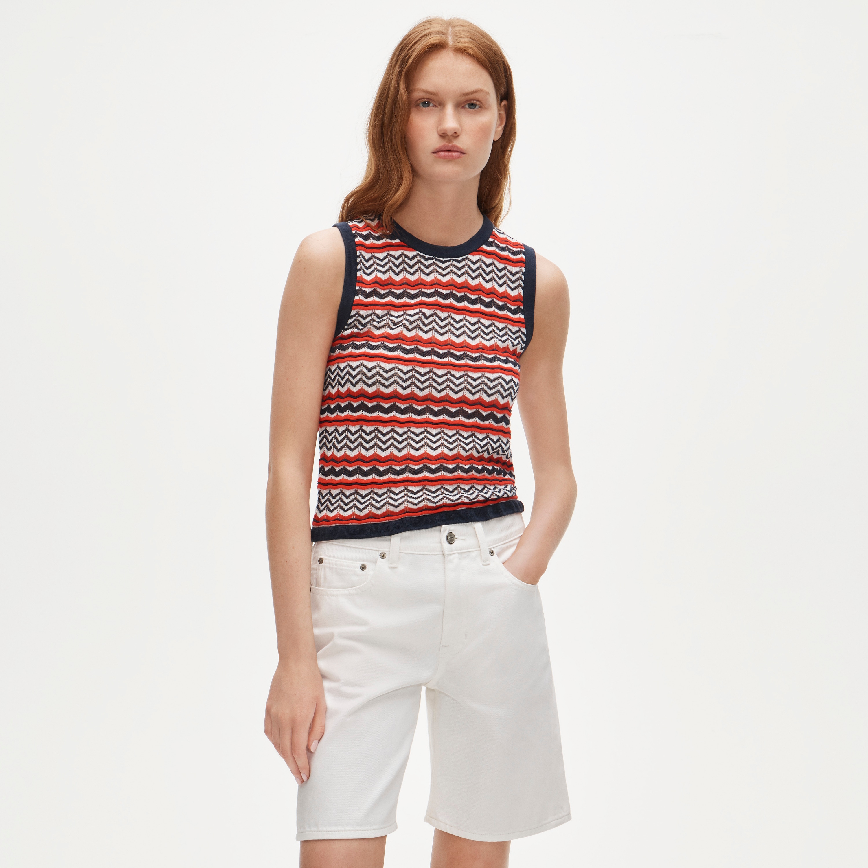 View Sweater-tank in pointelle chevron