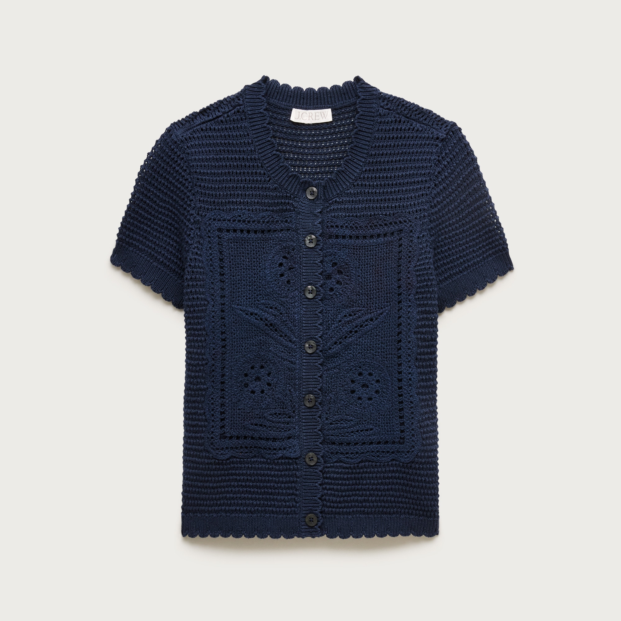 Short-sleeve crochet floral cardigan