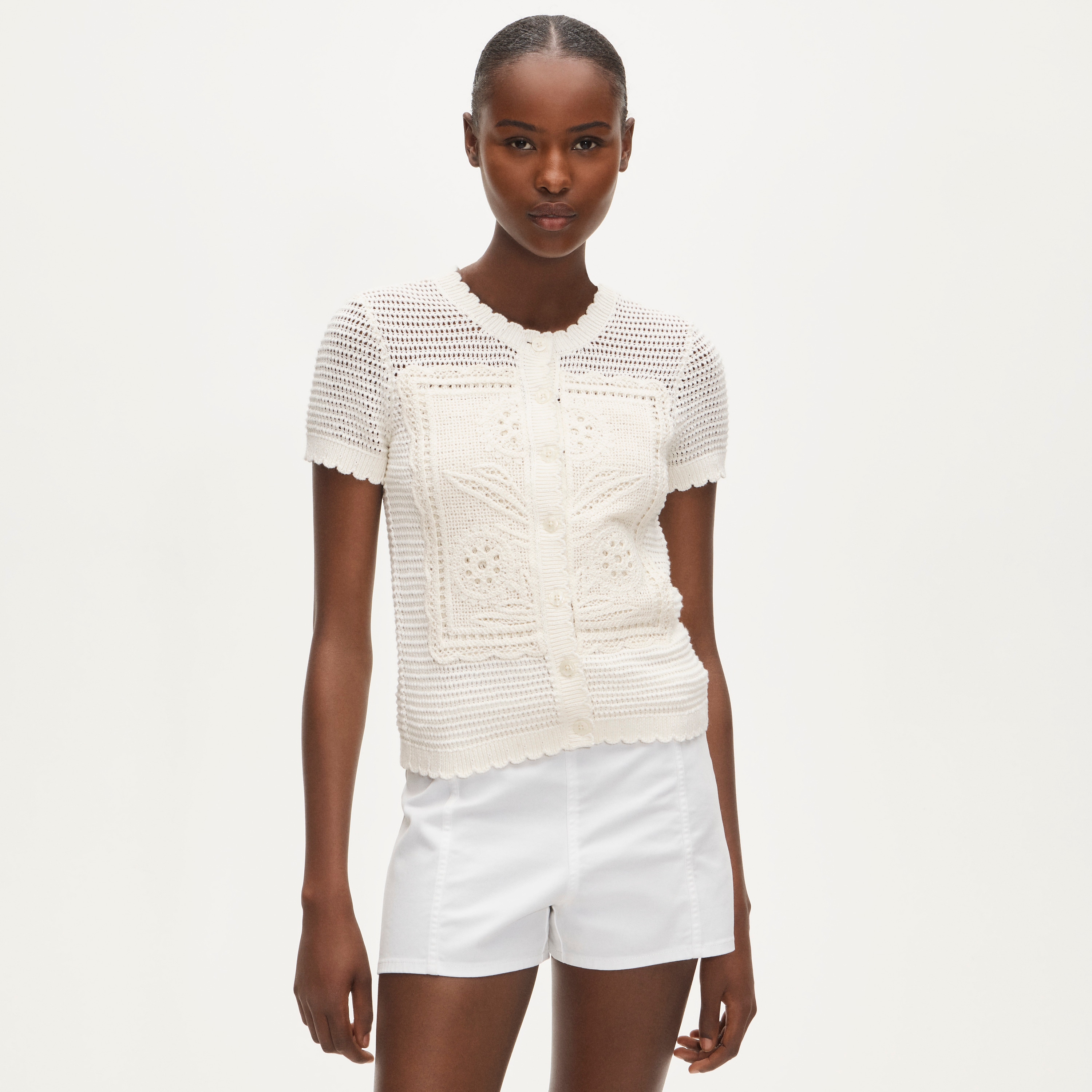 Short-sleeve Crochet Floral Cardigan For Women | J.Crew