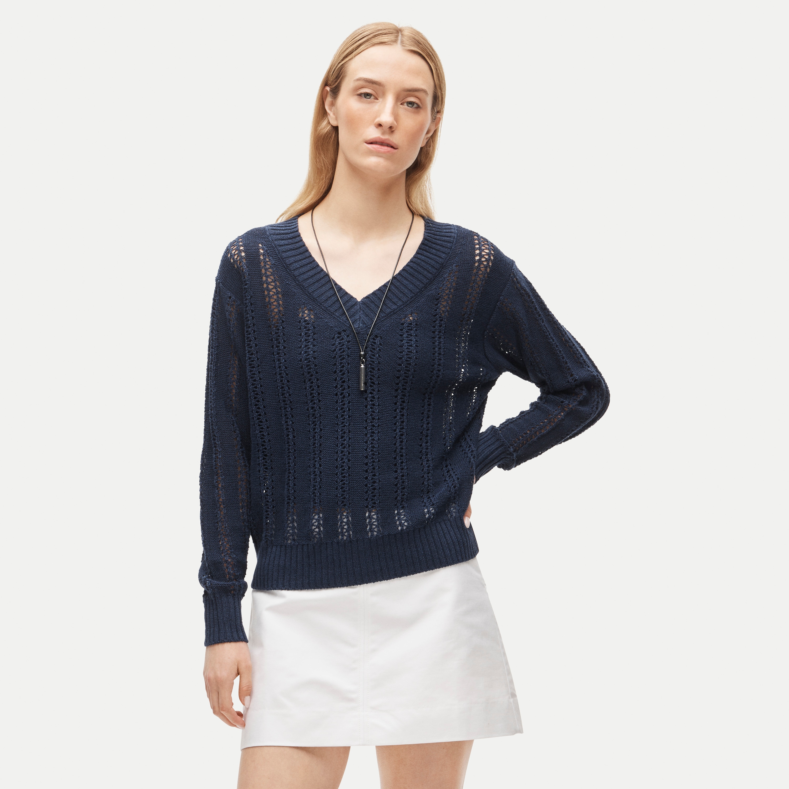 Open-knit V-neck Sweater In Linen Blend For Women | J.Crew