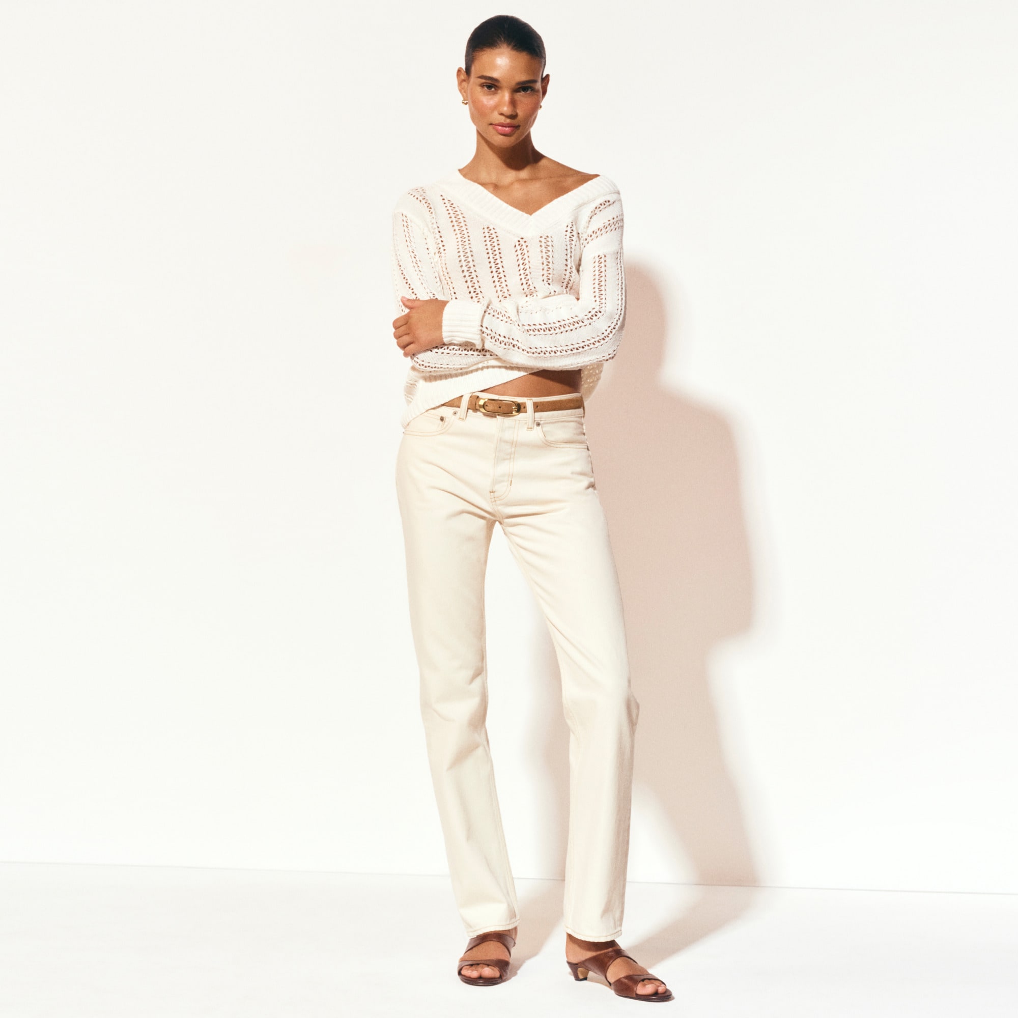 Open-knit V-neck Sweater In Linen Blend For Women | J.Crew