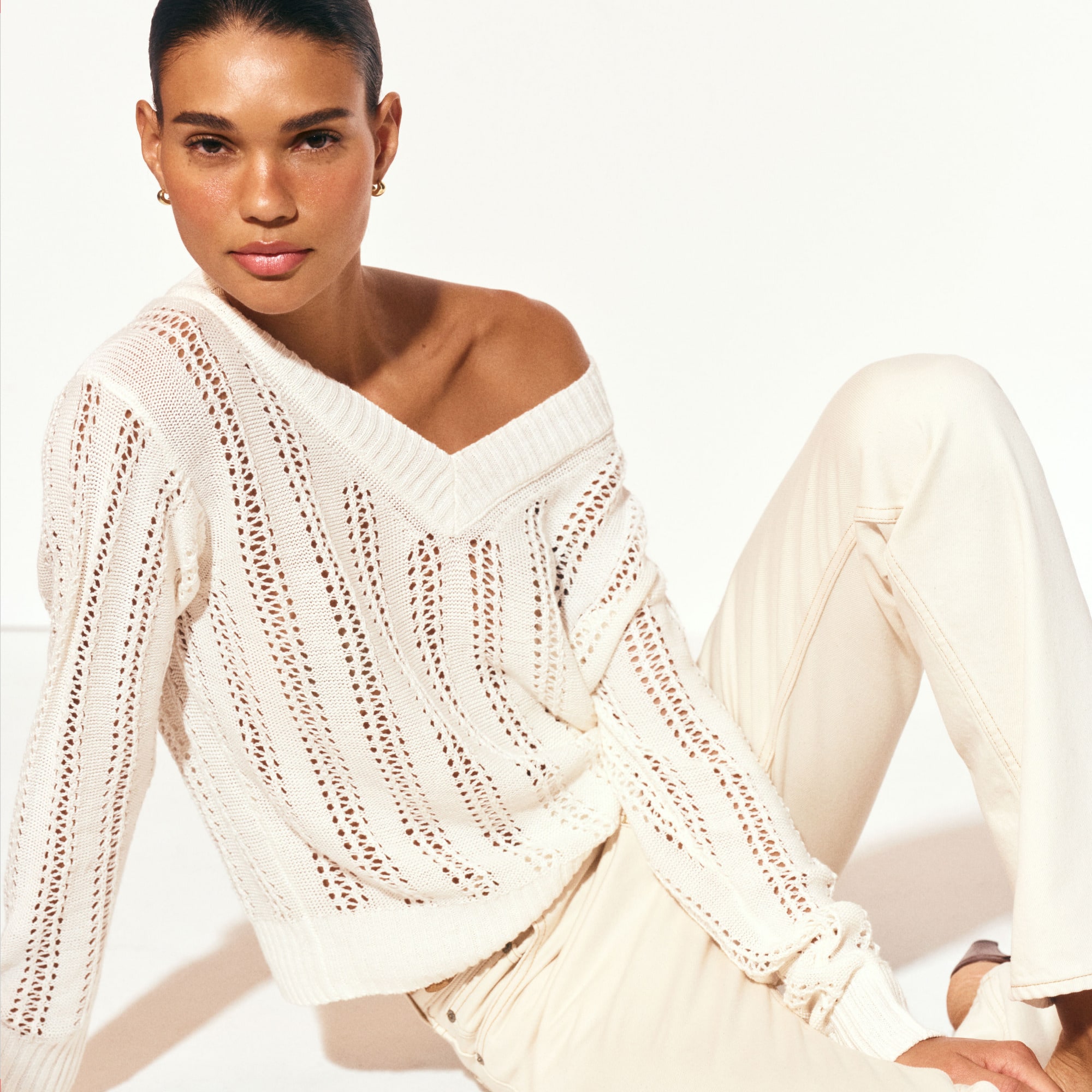 Open-knit V-neck Sweater In Linen Blend For Women | J.Crew