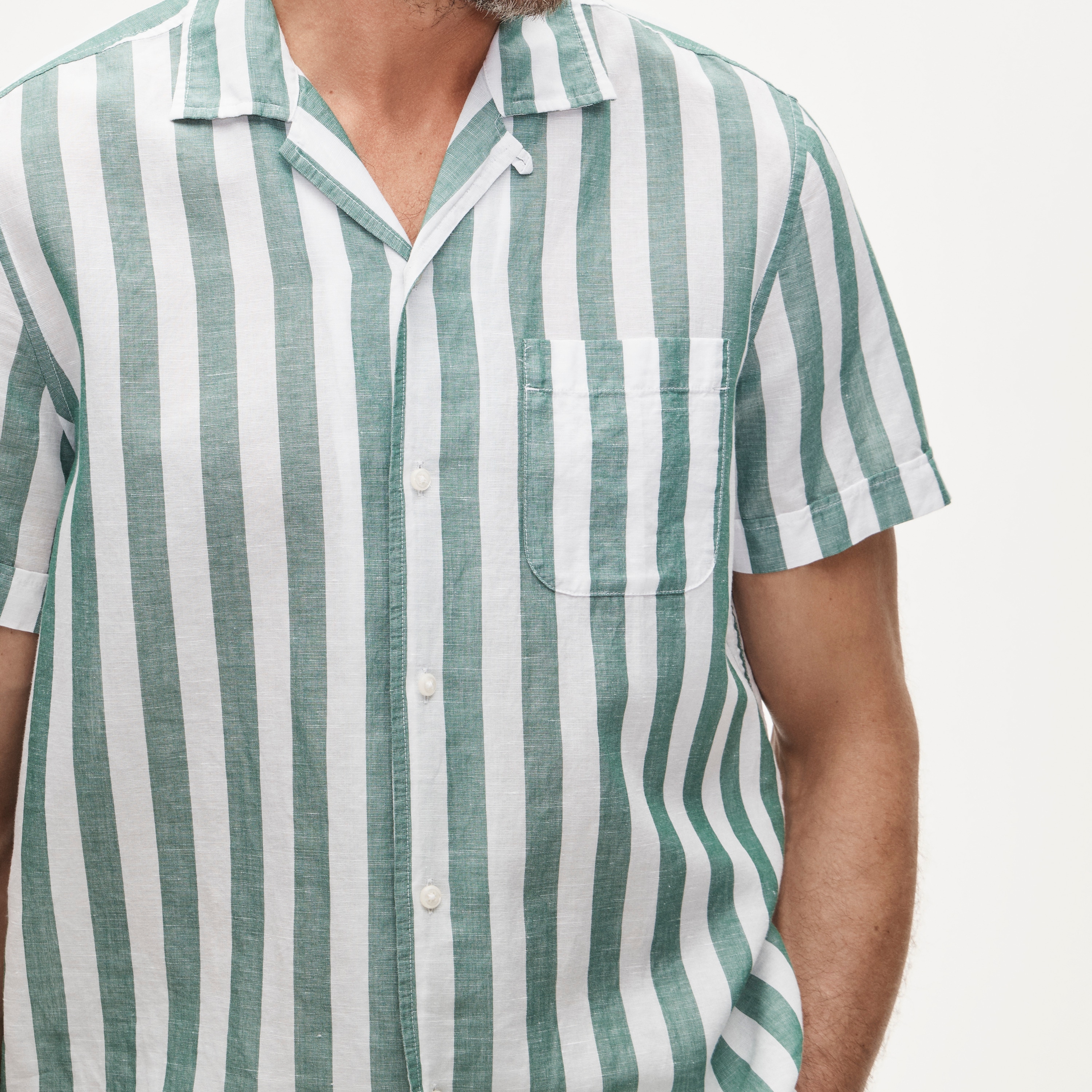 Short-sleeve camp-collar shirt in cotton-linen blend