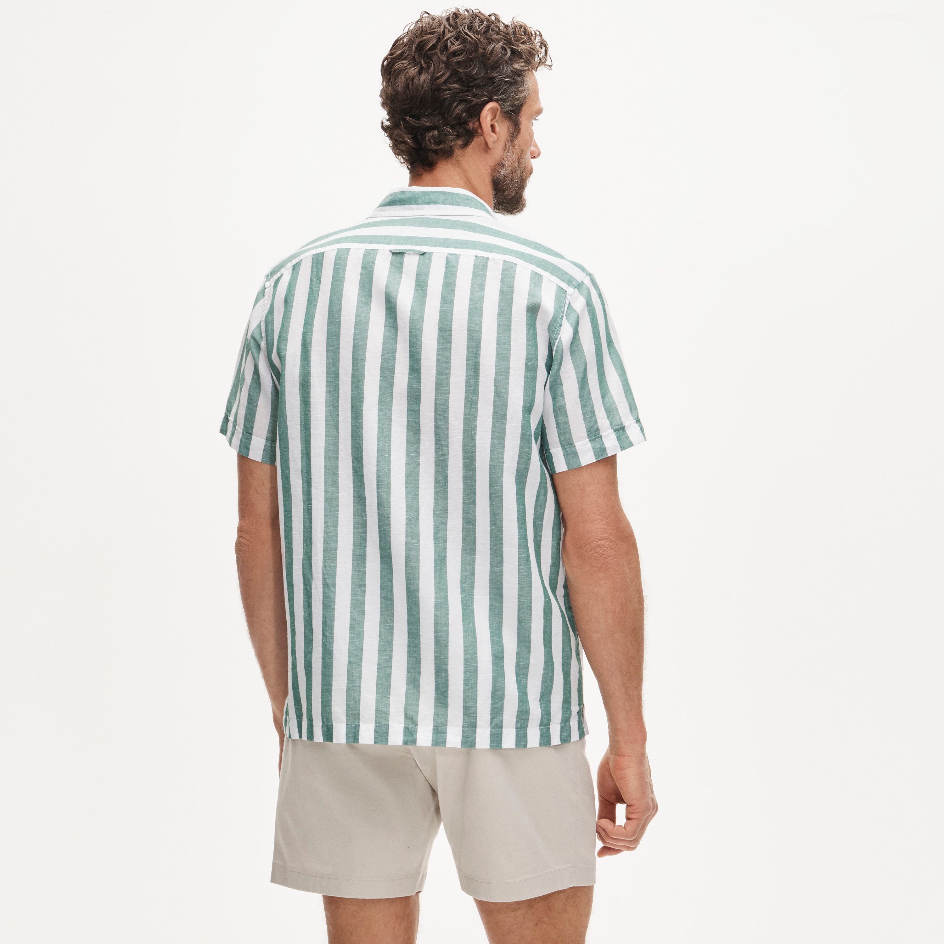 Short-sleeve camp-collar shirt in cotton-linen blend