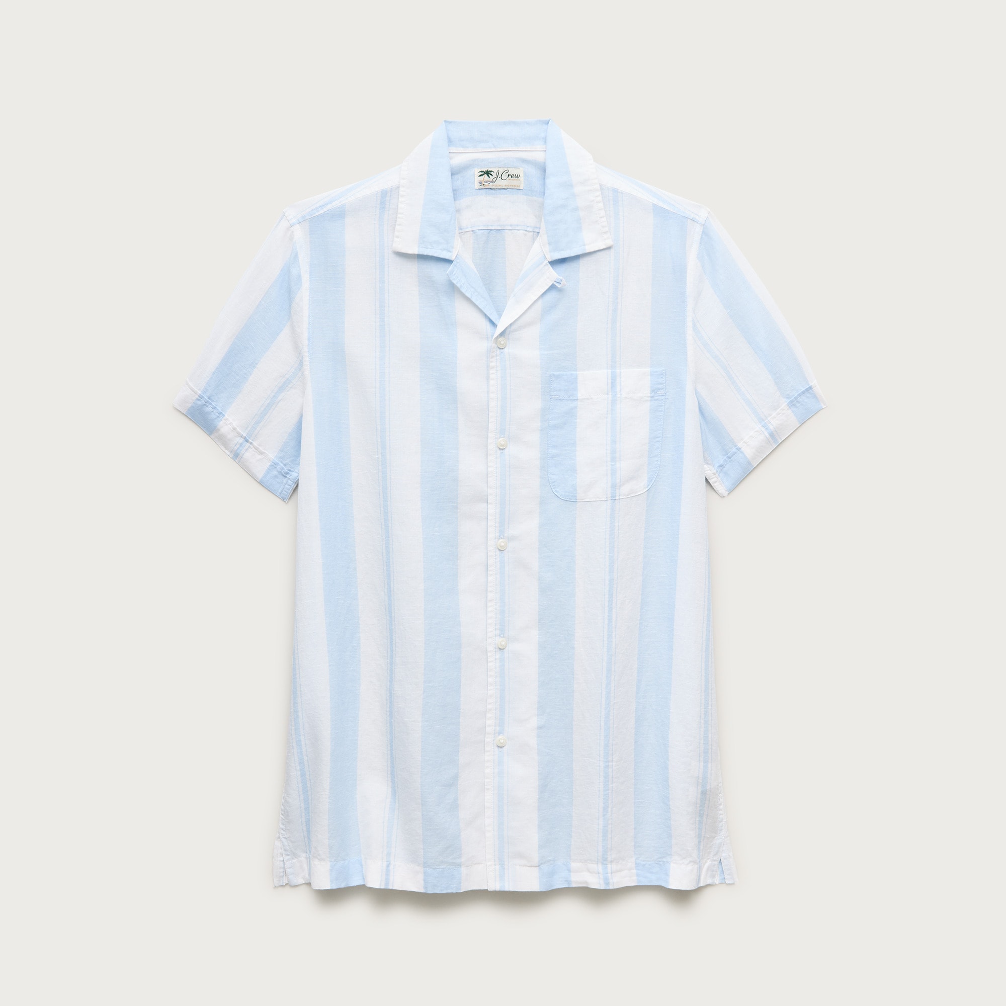 Short-sleeve camp-collar shirt in cotton-linen blend