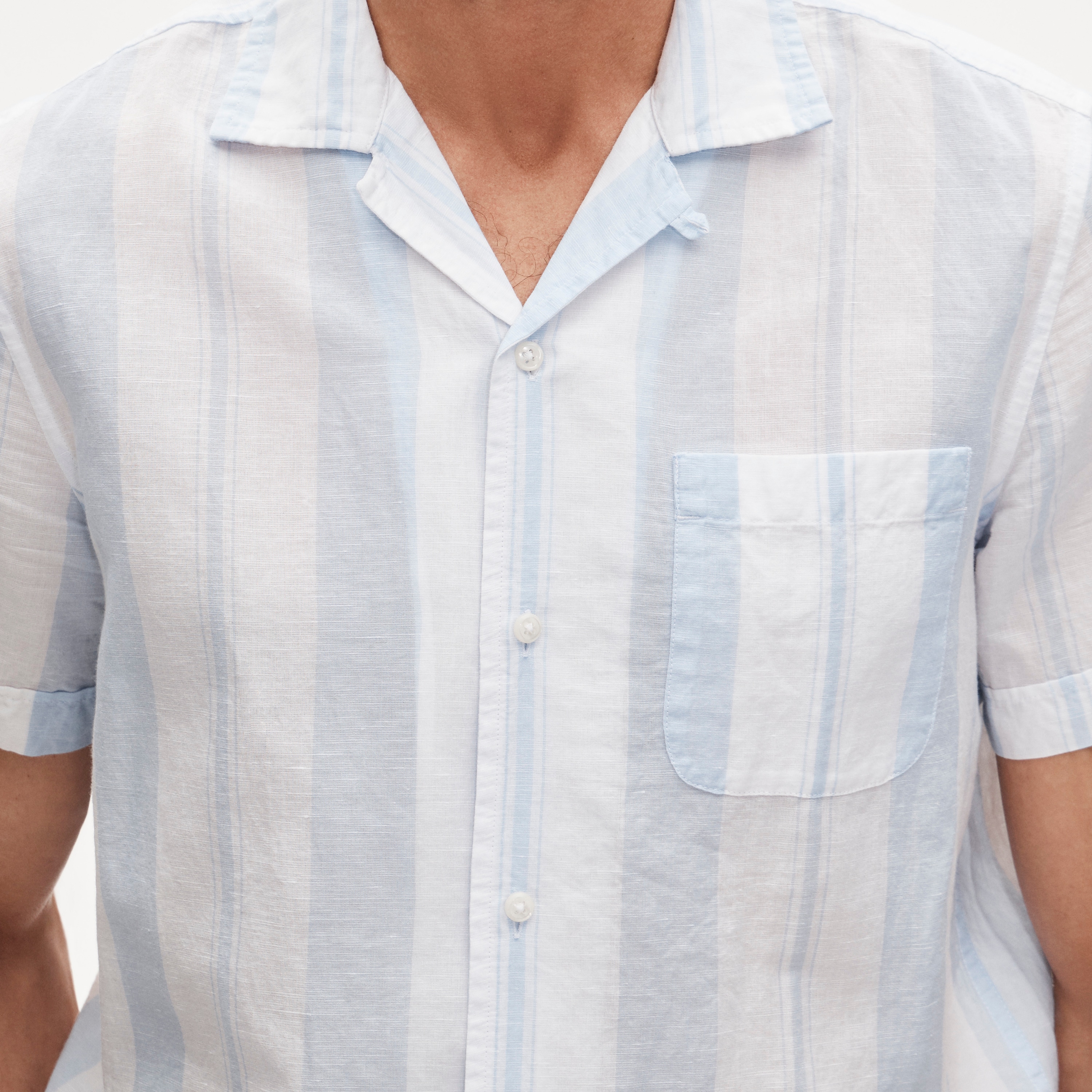 Short-sleeve camp-collar shirt in cotton-linen blend