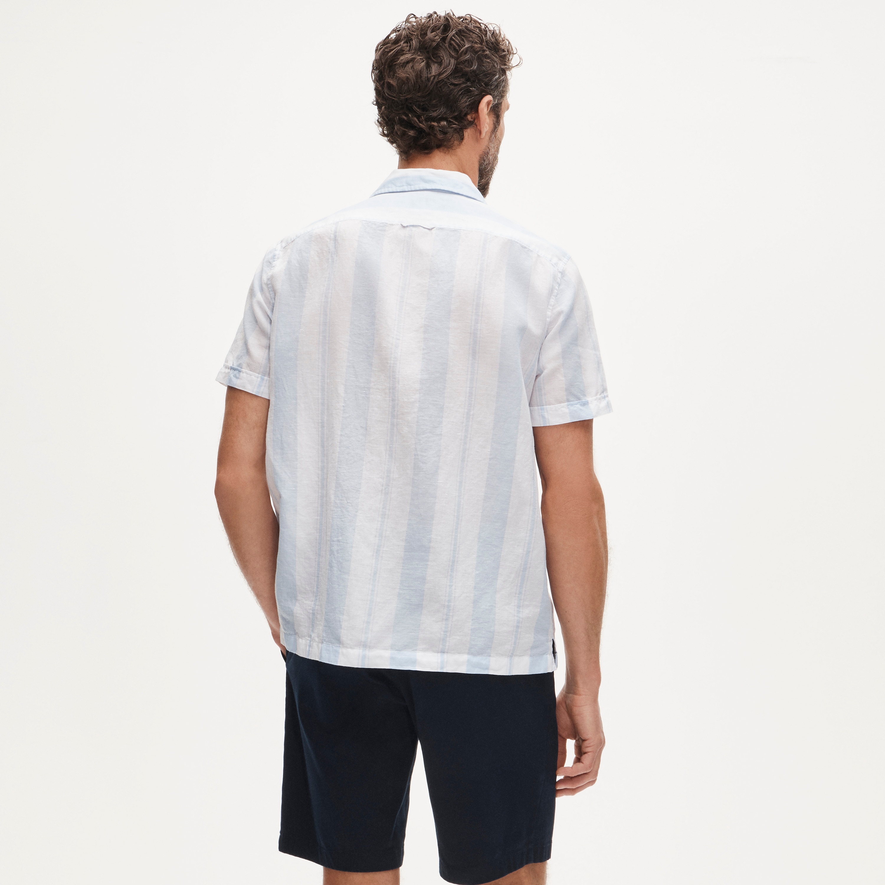 Short-sleeve camp-collar shirt in cotton-linen blend