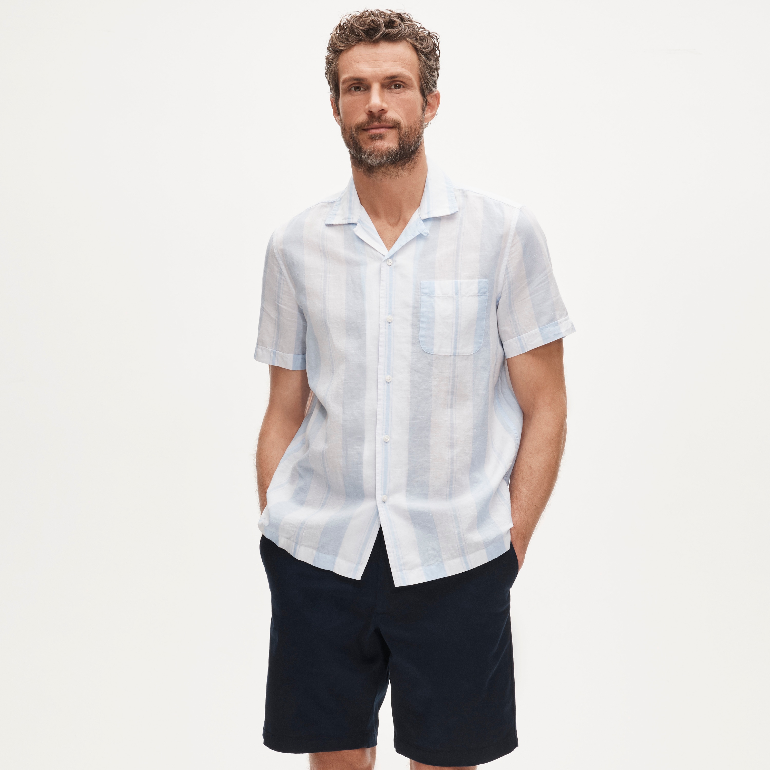 Short-sleeve Camp-collar Shirt In Cotton-linen Blend For Men | J.Crew