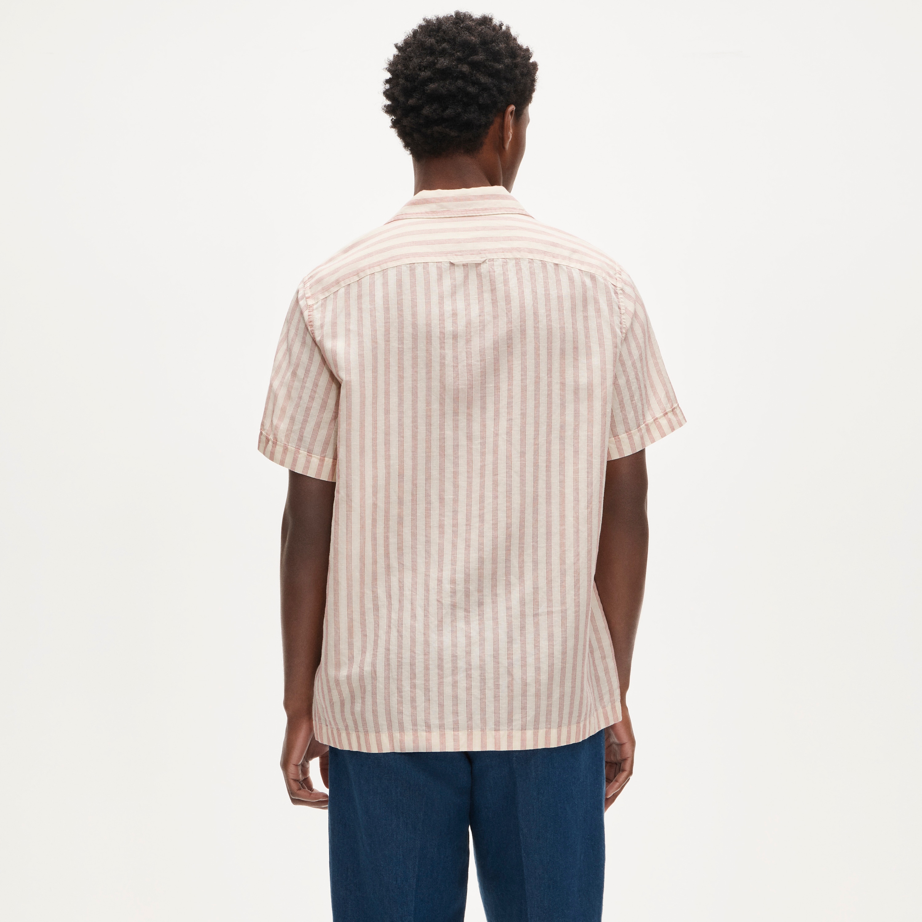 Short-sleeve camp-collar shirt in cotton-linen blend