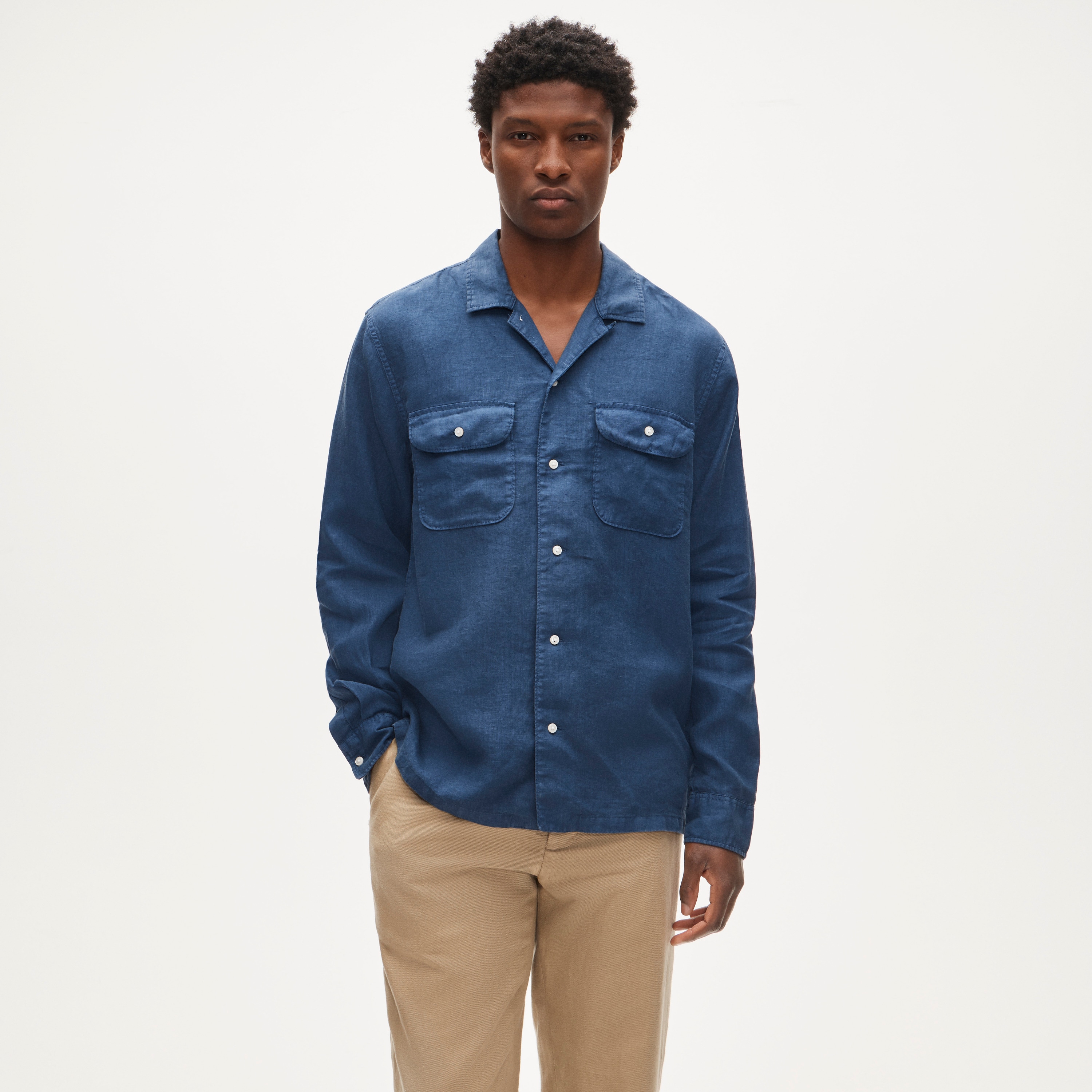 Camp-collar linen shirt