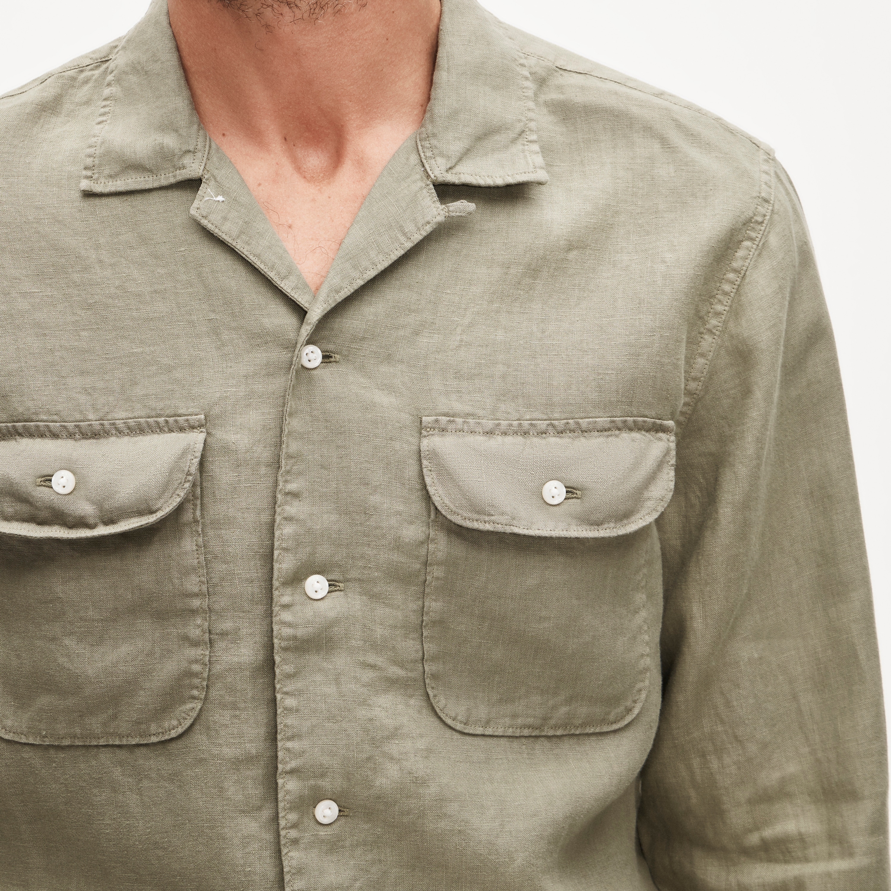 Camp-collar linen shirt