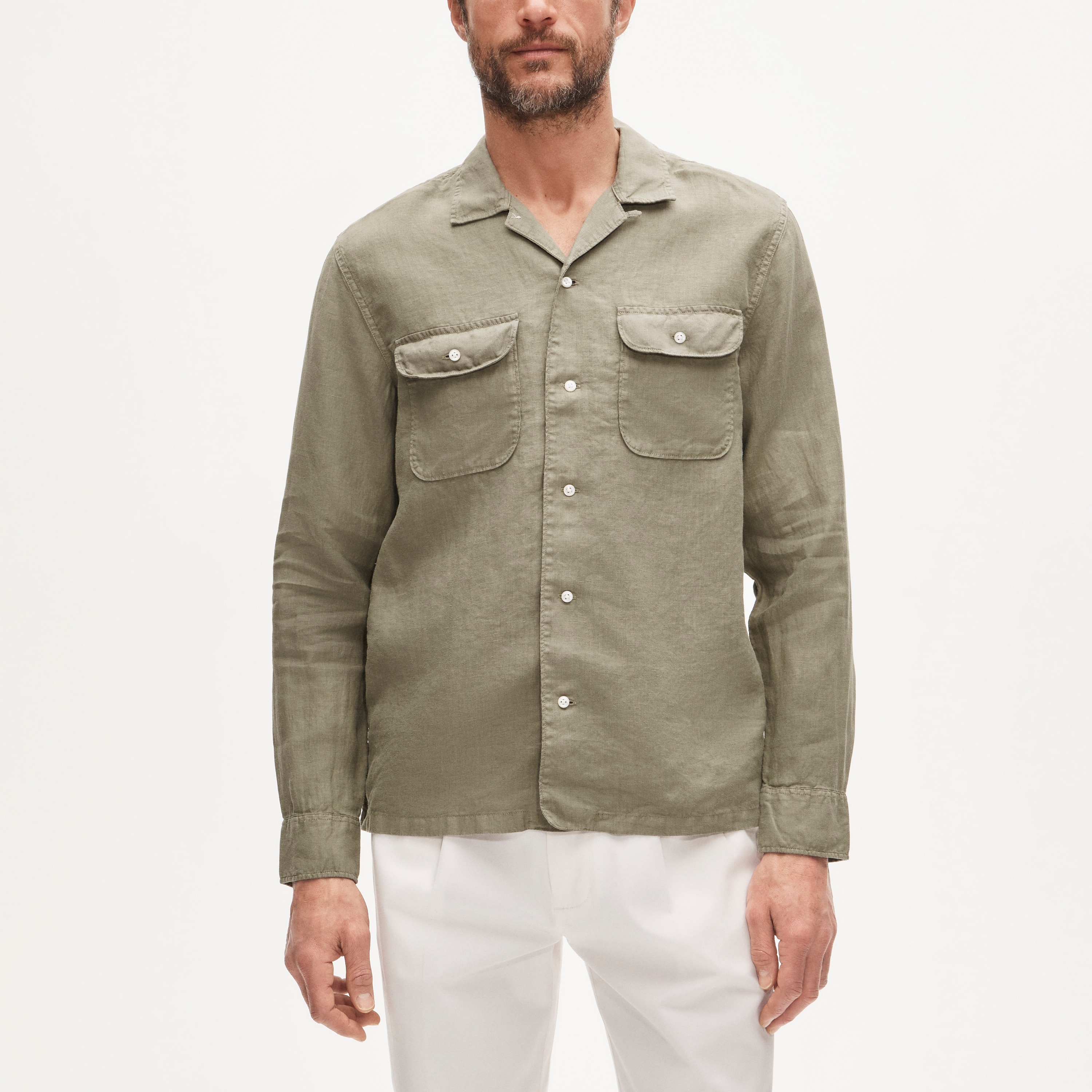 Camp-collar linen shirt