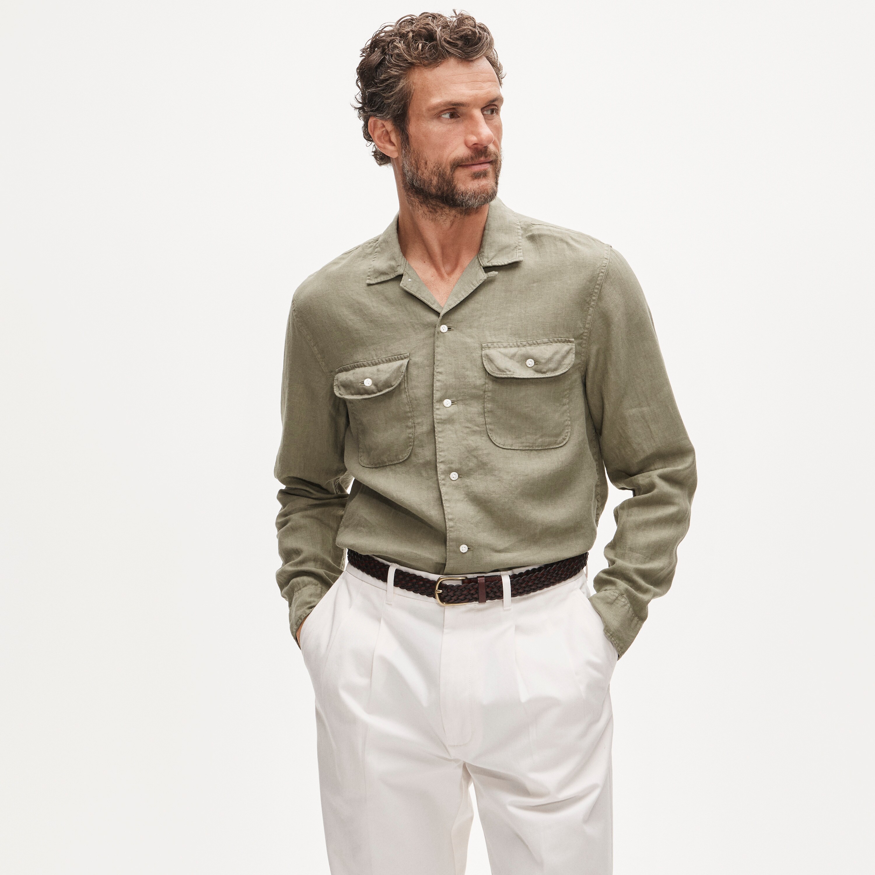 Camp-collar linen shirt