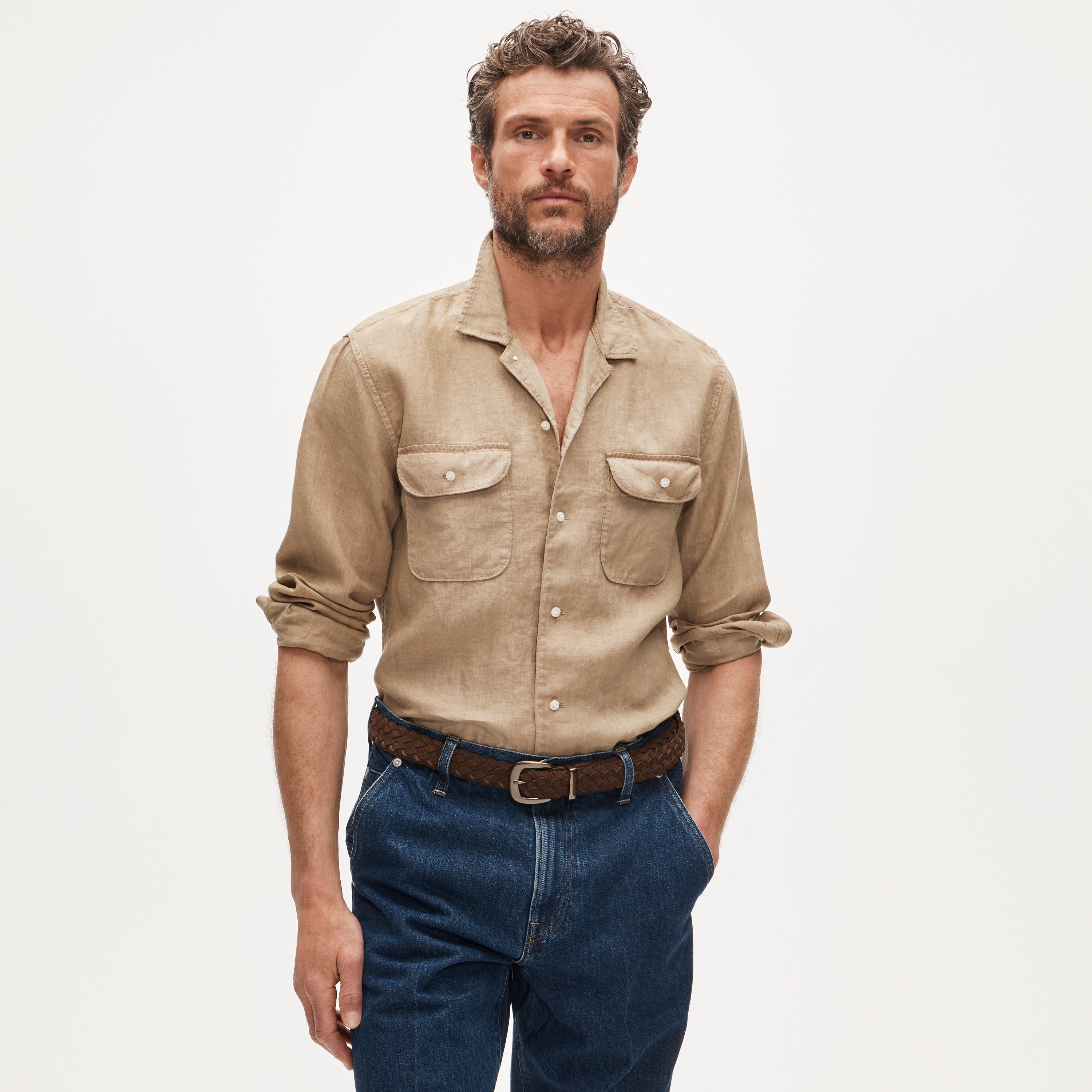 Camp-collar linen shirt