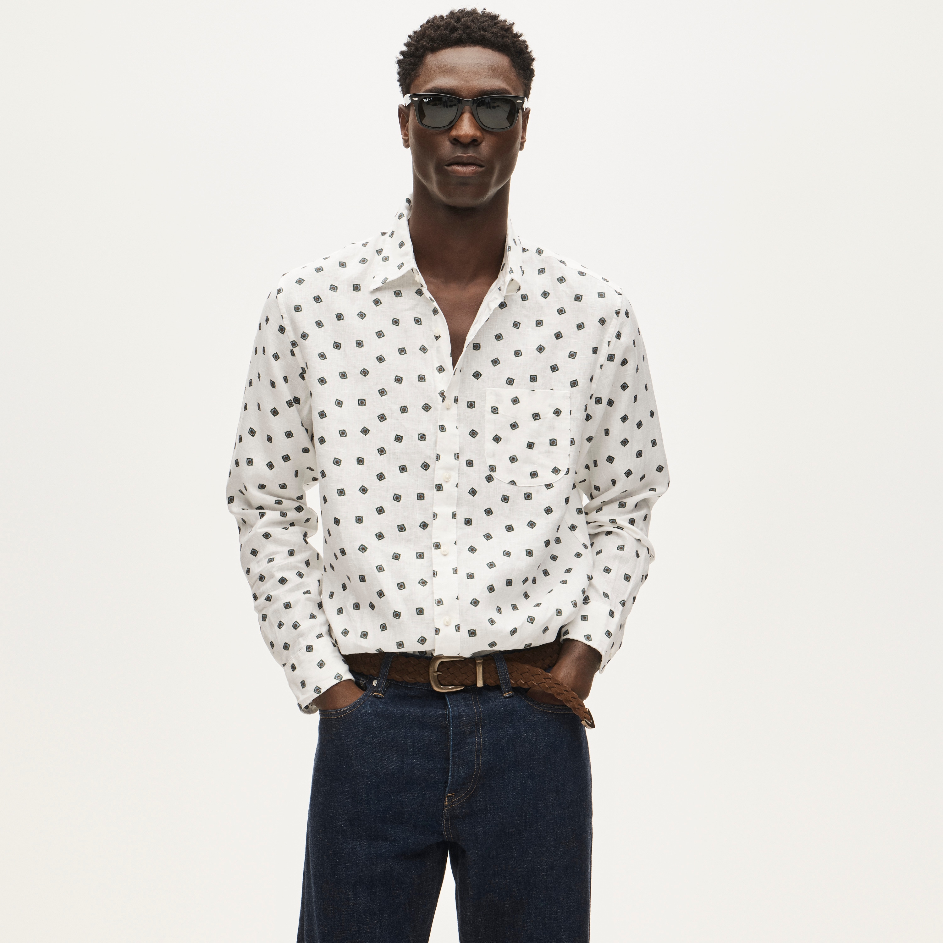 Linen point-collar shirt