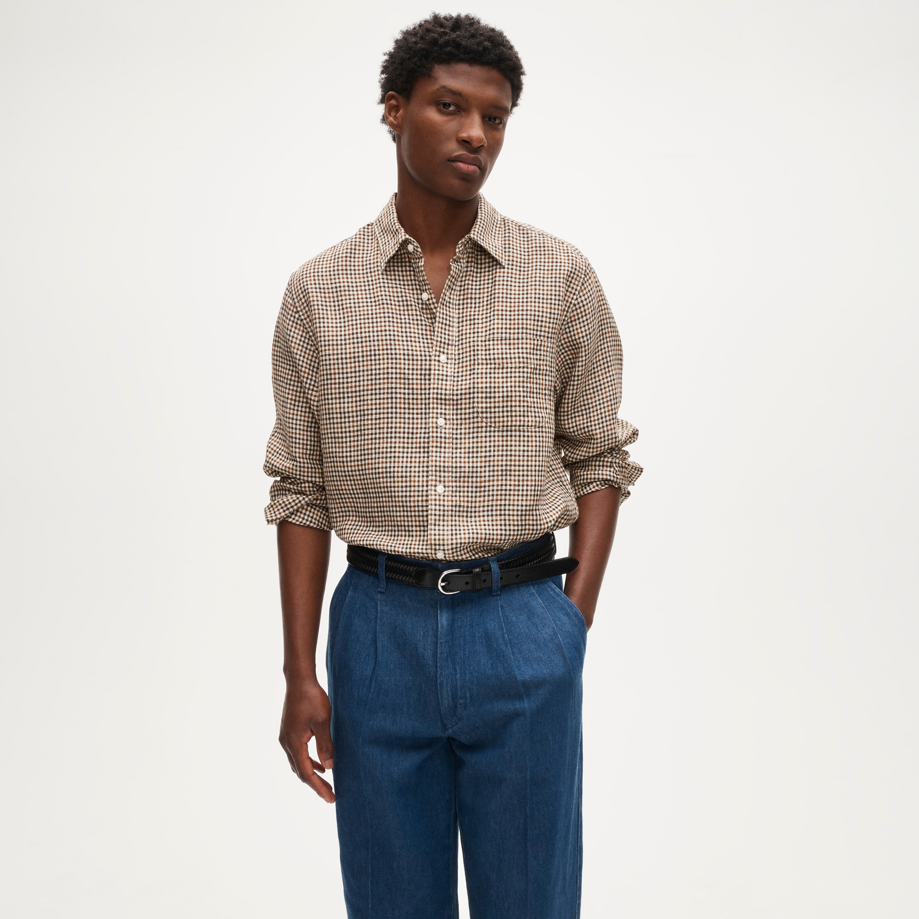 Linen point-collar shirt