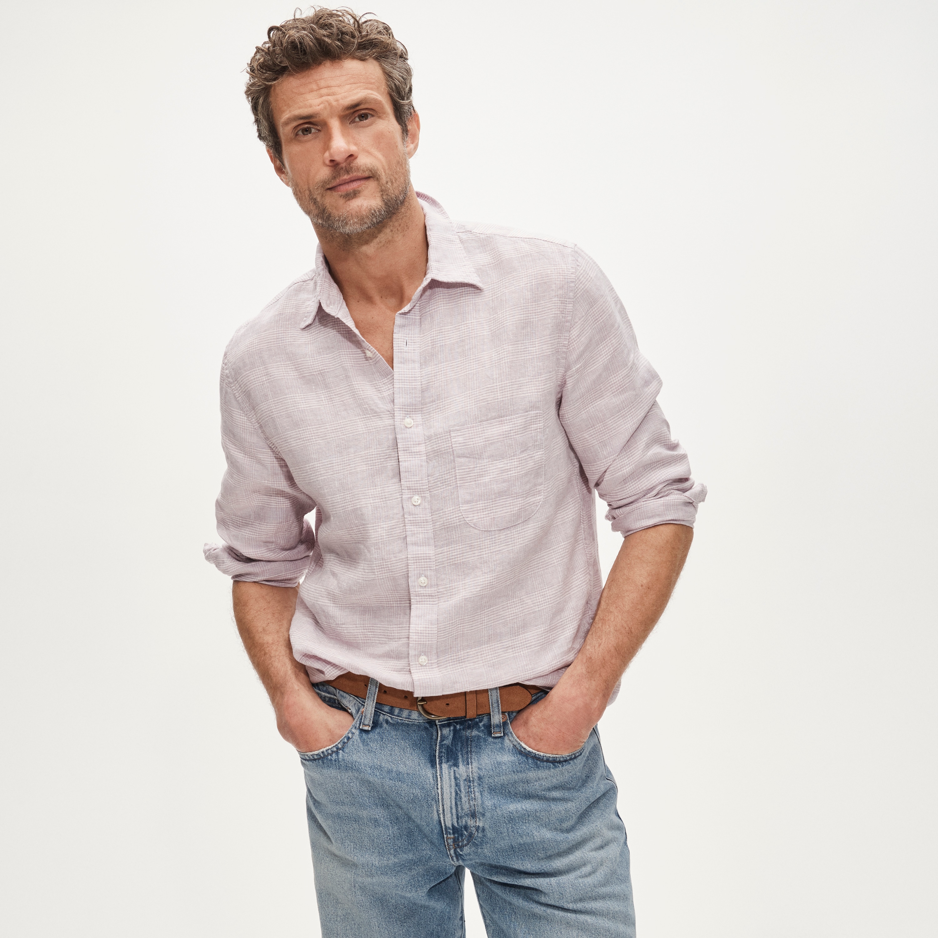 Linen point-collar shirt