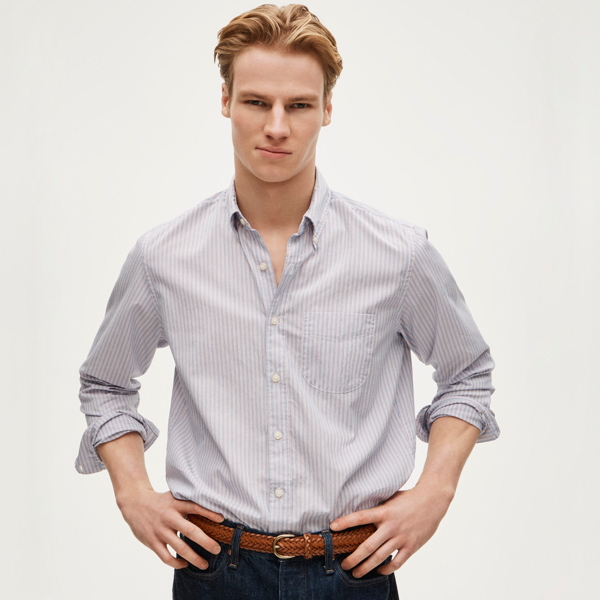 Poplin shirt with button-down collar