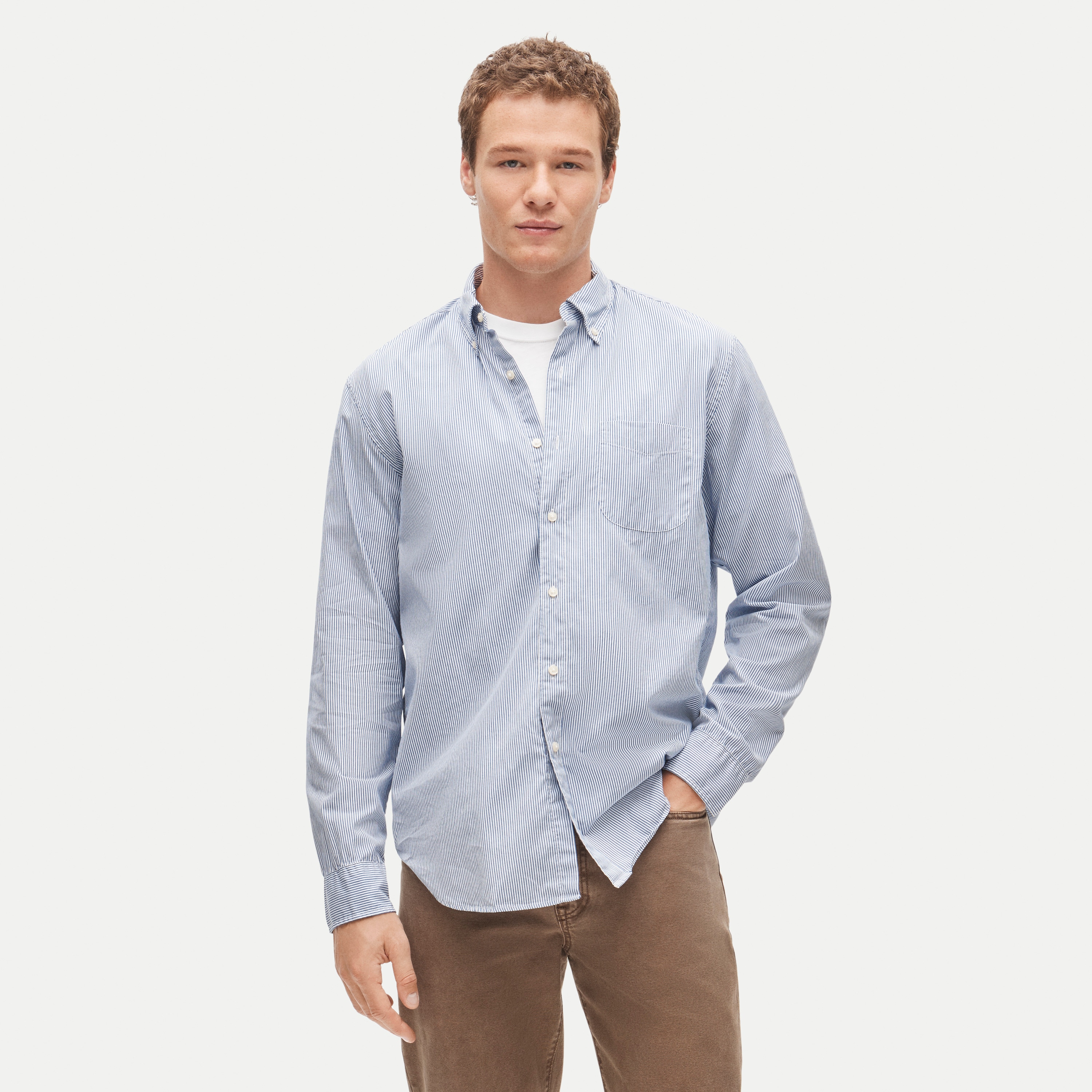 Poplin shirt with button-down collar