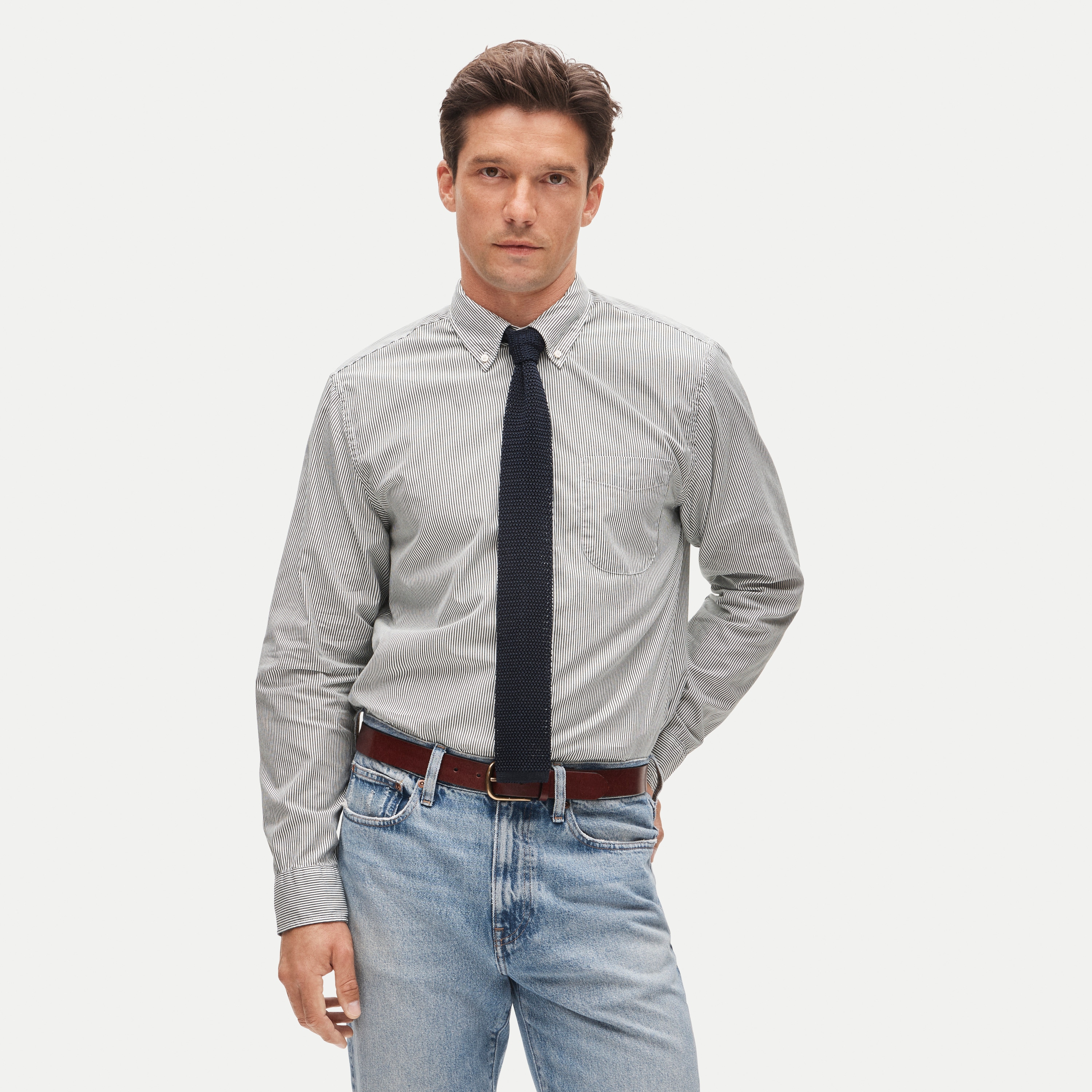 Poplin shirt with button-down collar