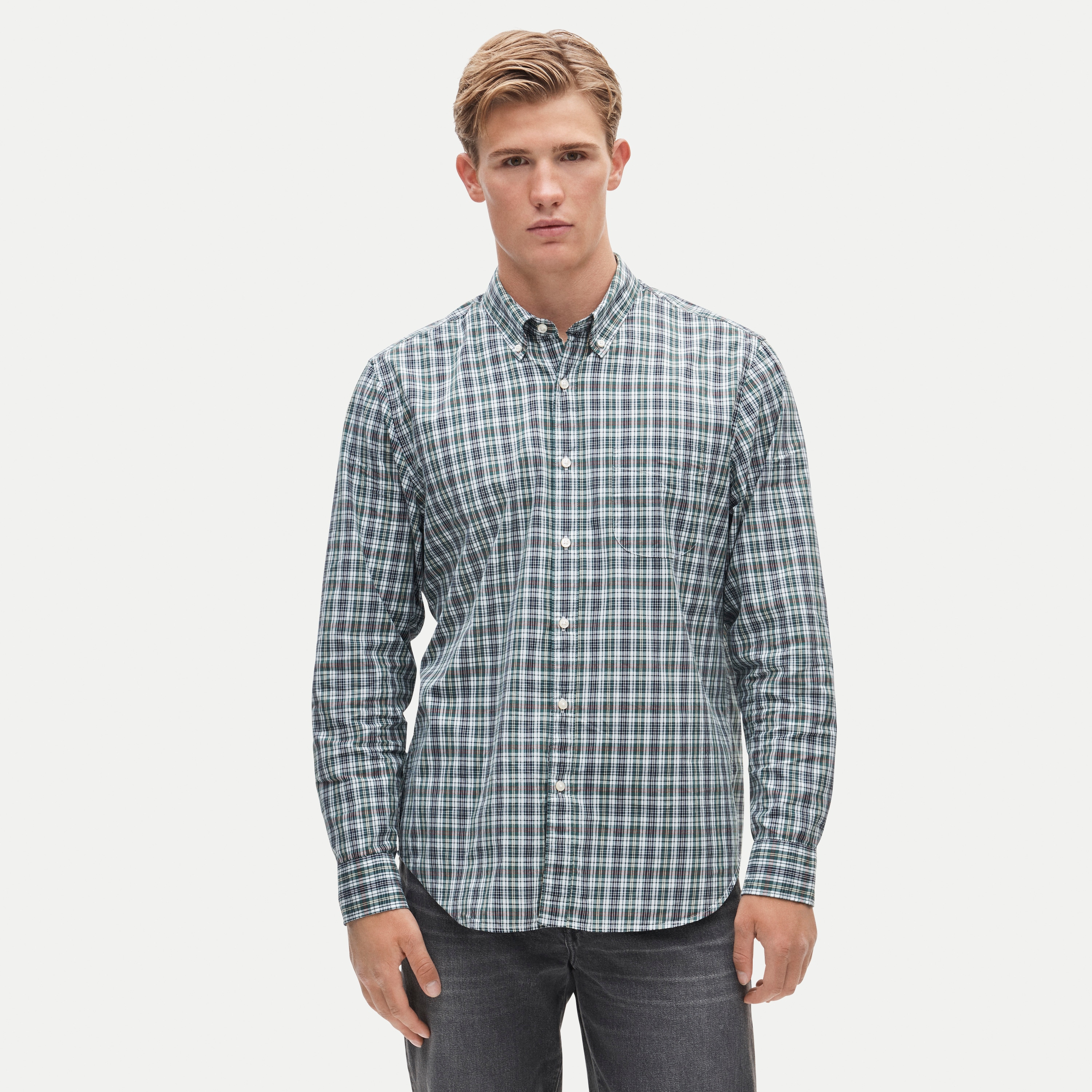 Poplin shirt with button-down collar