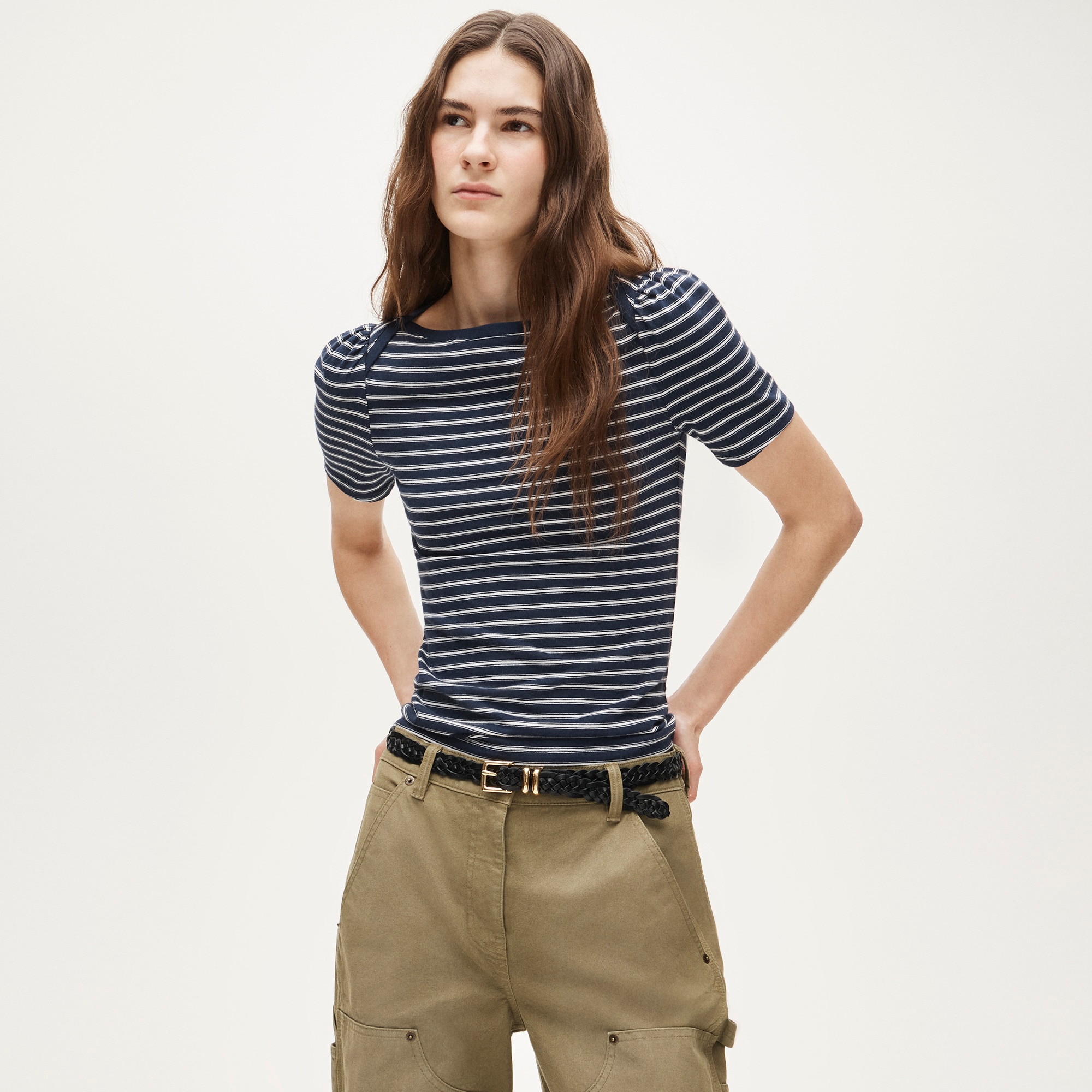 womens Vintage jersey puff-sleeve T-shirt in stripe