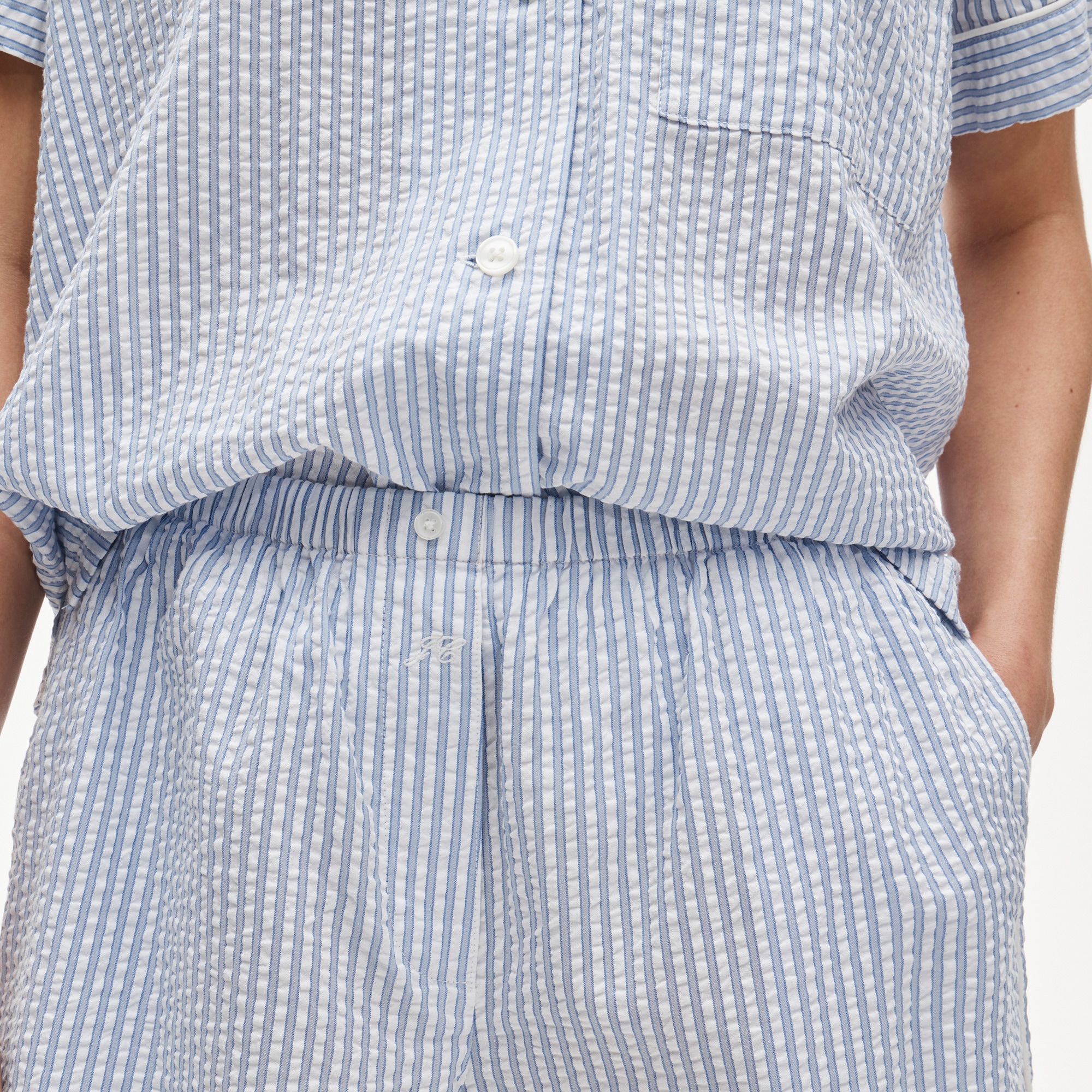 Short-sleeve pajama short set in seersucker - image 3