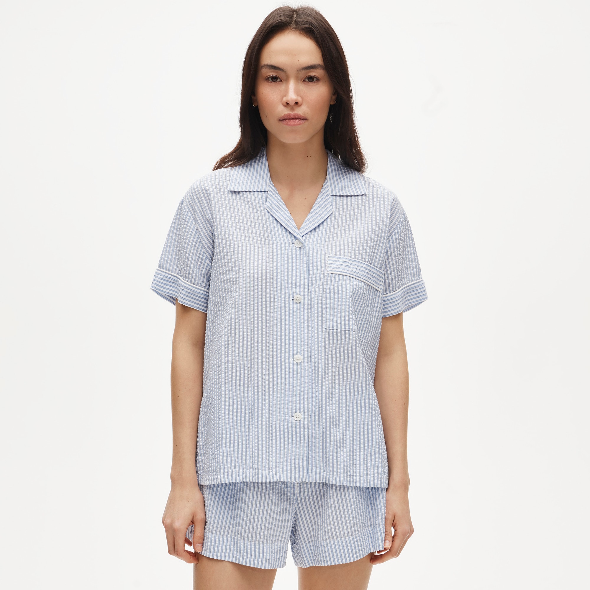 Short-sleeve pajama short set in seersucker - image 2