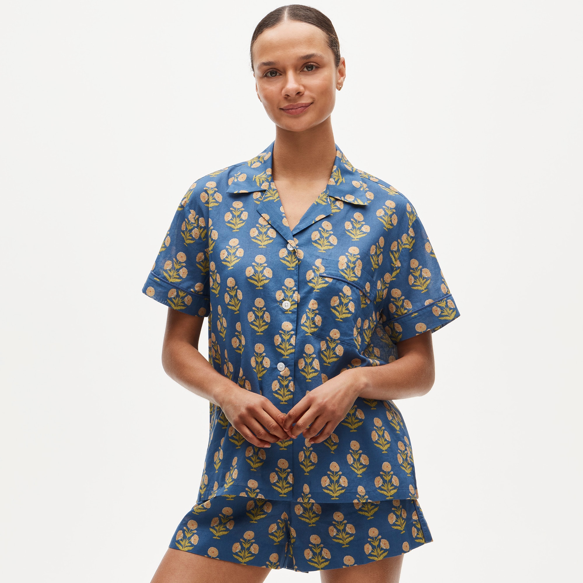 View Pajama short set in marigold block print