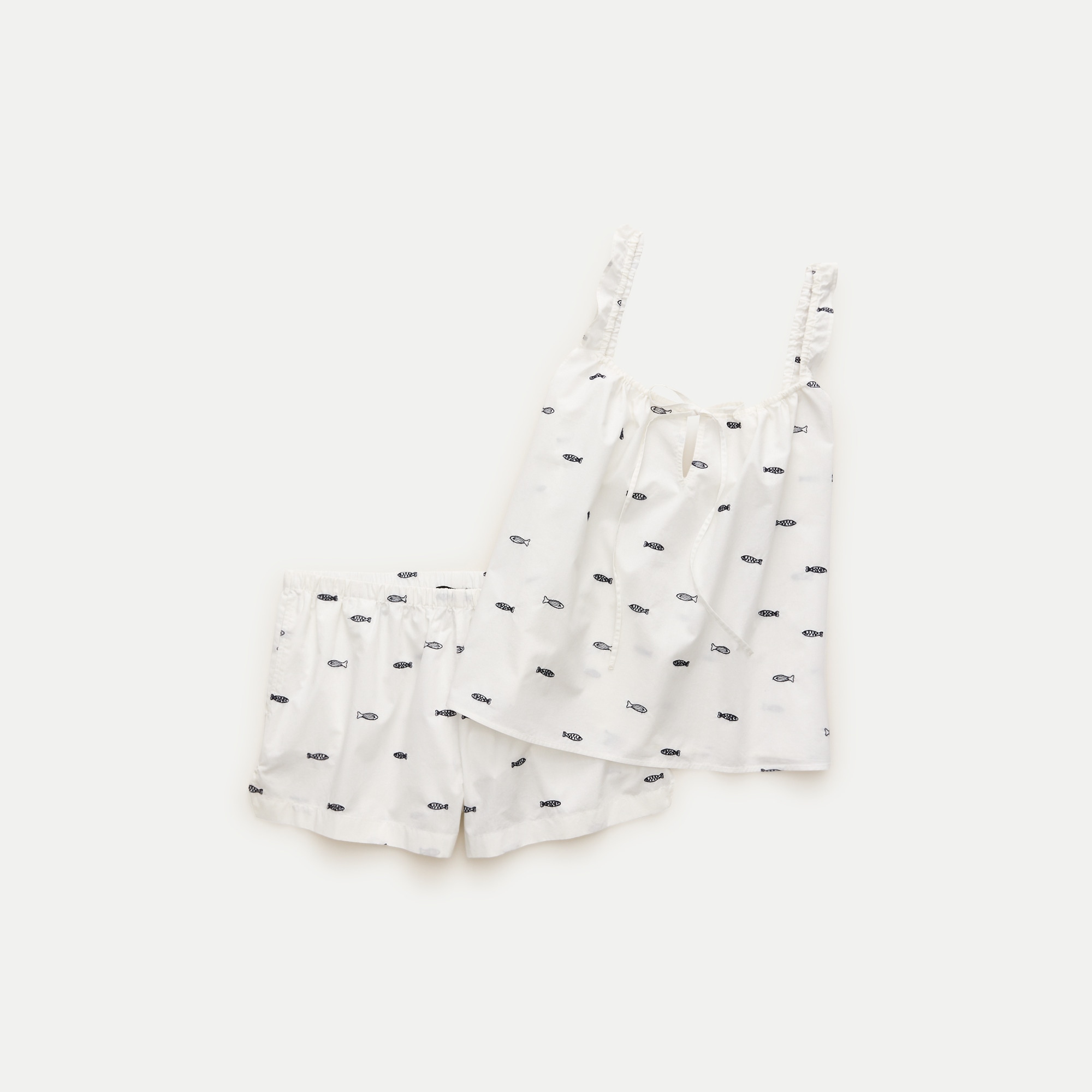 Embroidered camisole pajama set in cotton poplin
