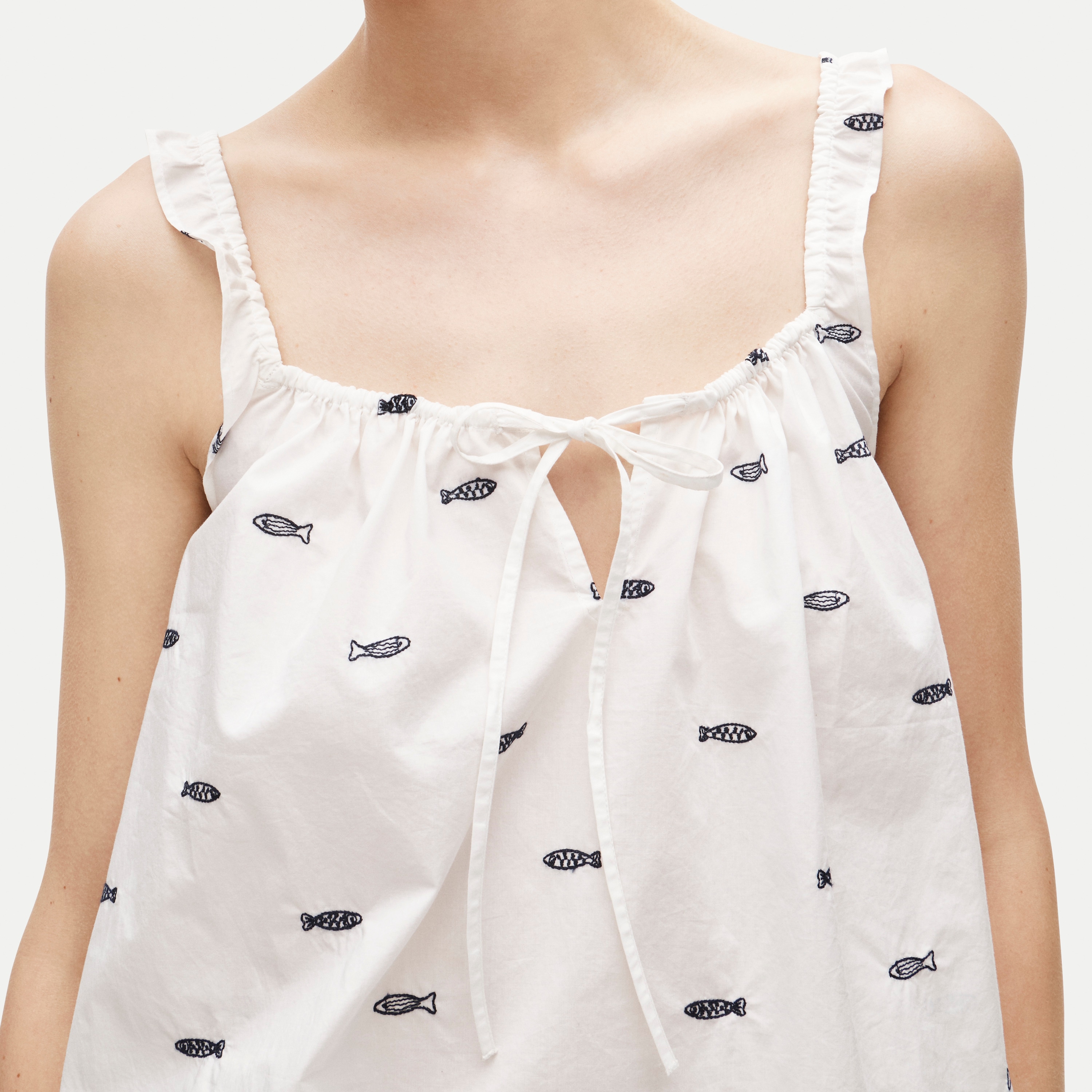 Embroidered camisole pajama set in cotton poplin
