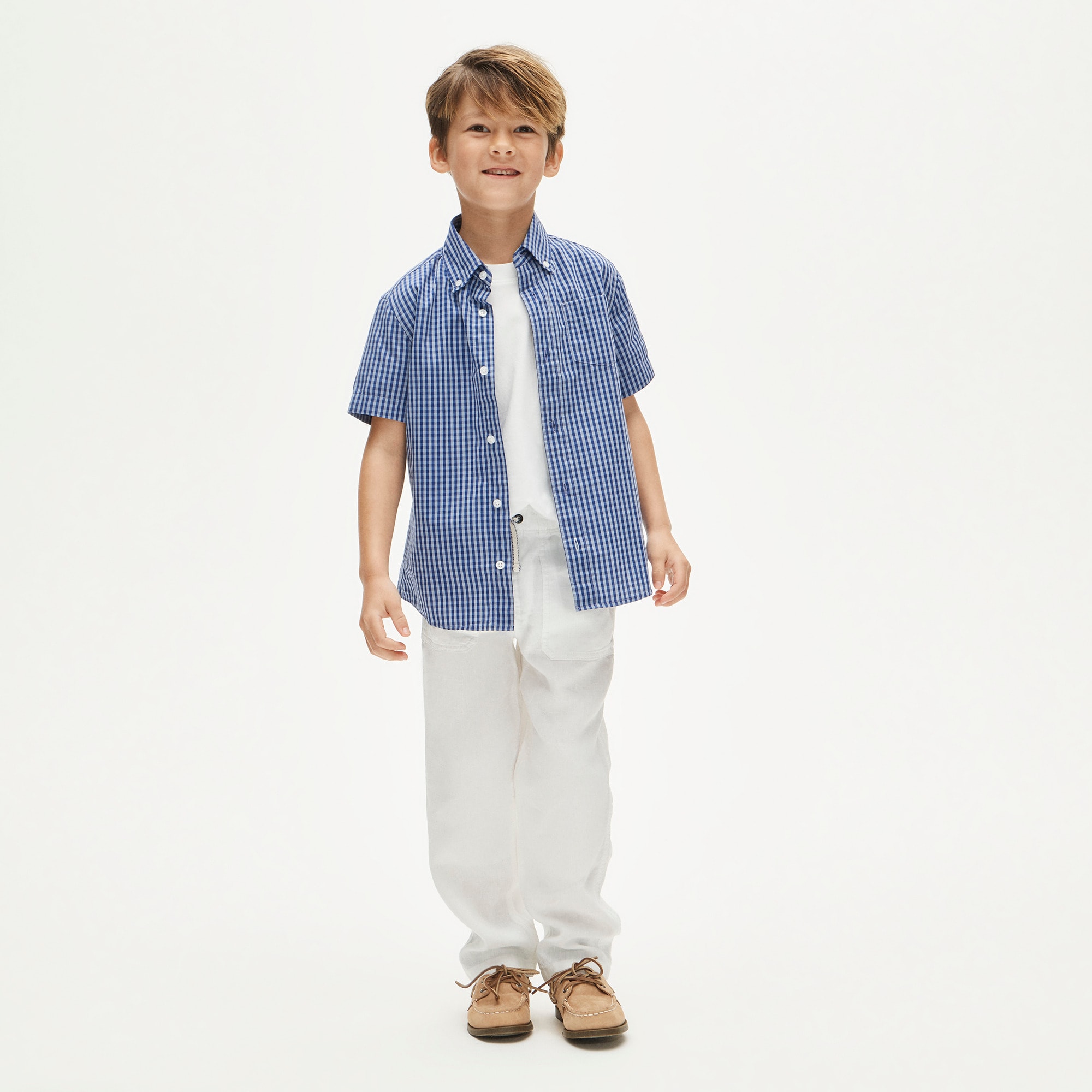 Kids' short-sleeve poplin button-down in gingham