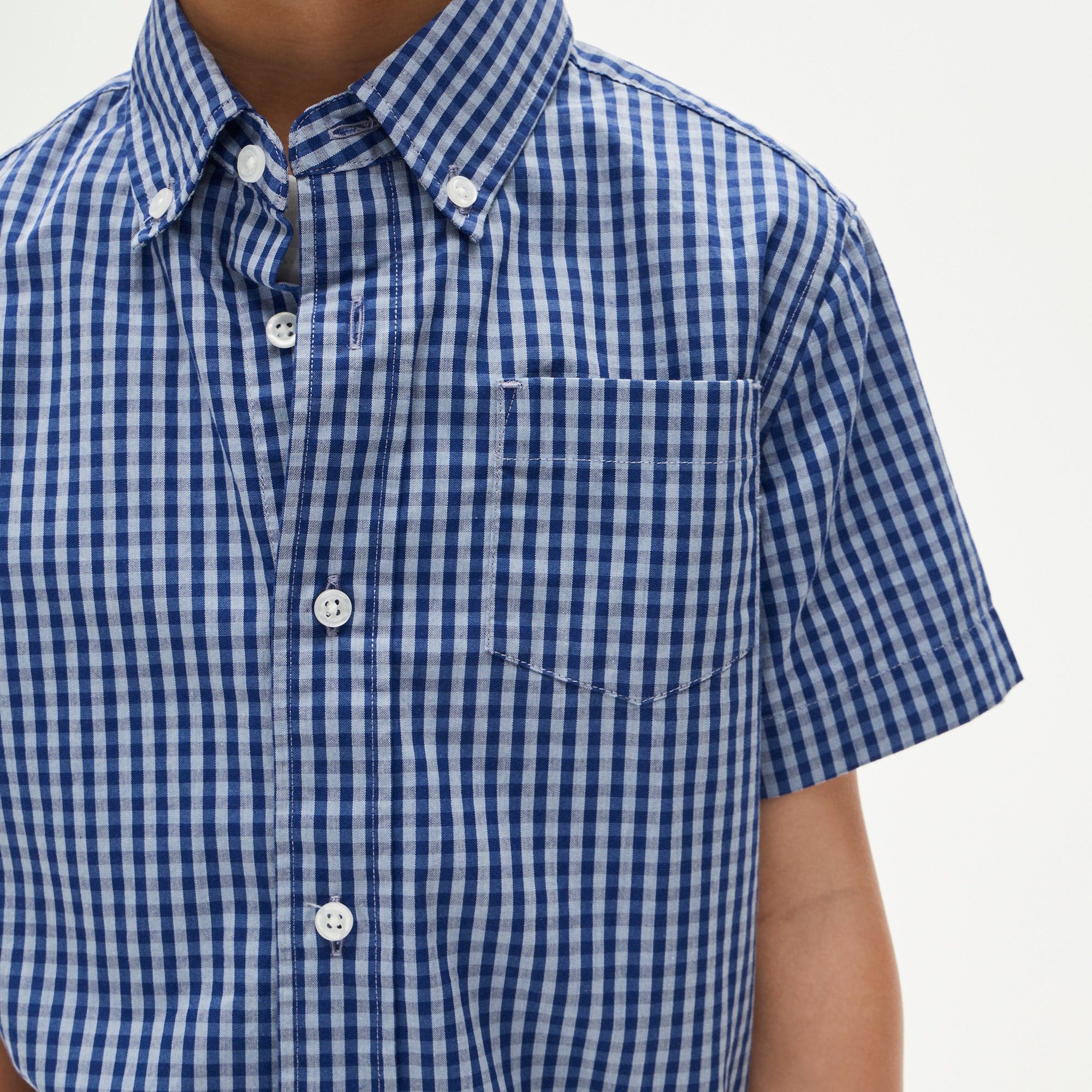 Kids' short-sleeve poplin button-down in gingham