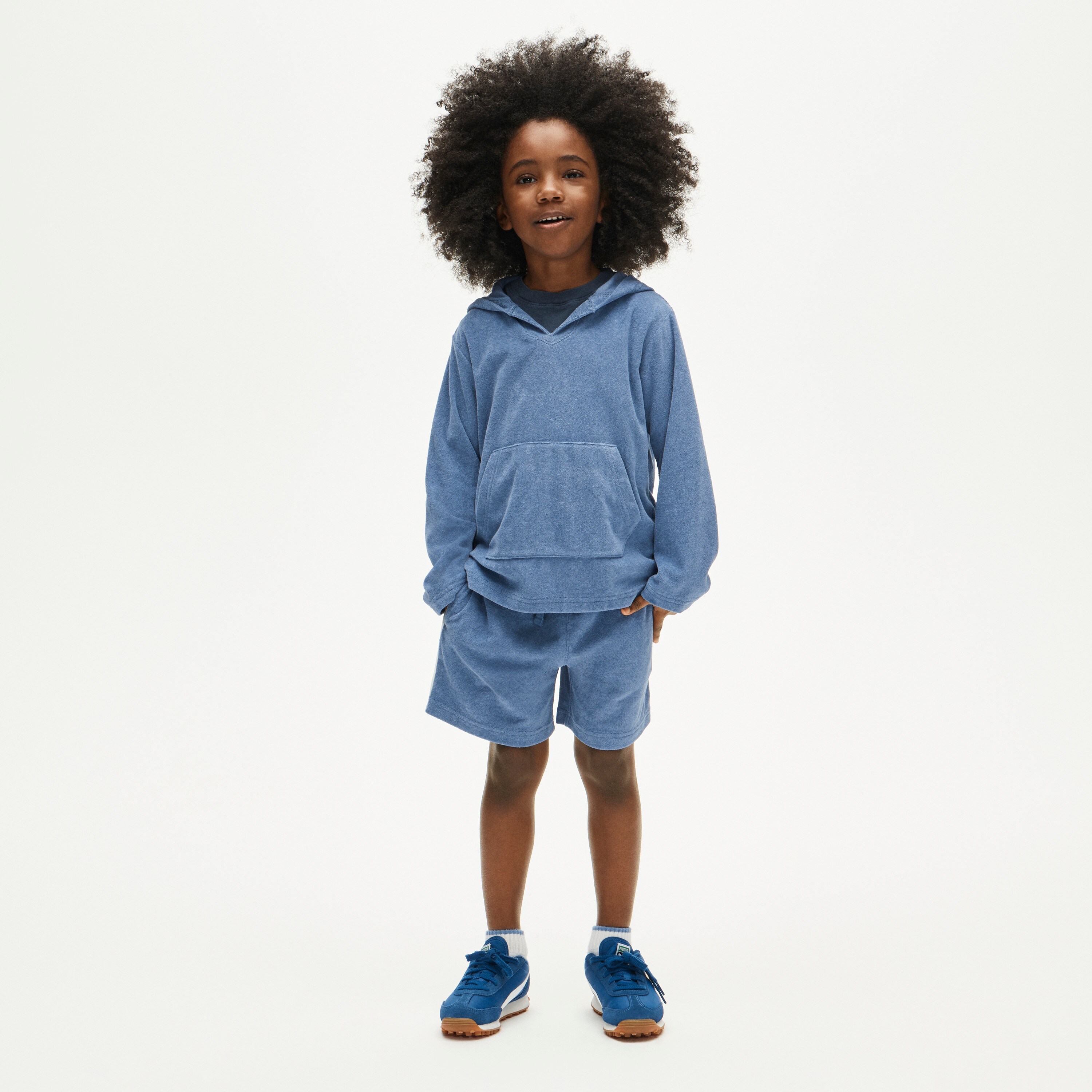 Kids' hooded pullover in towel terry