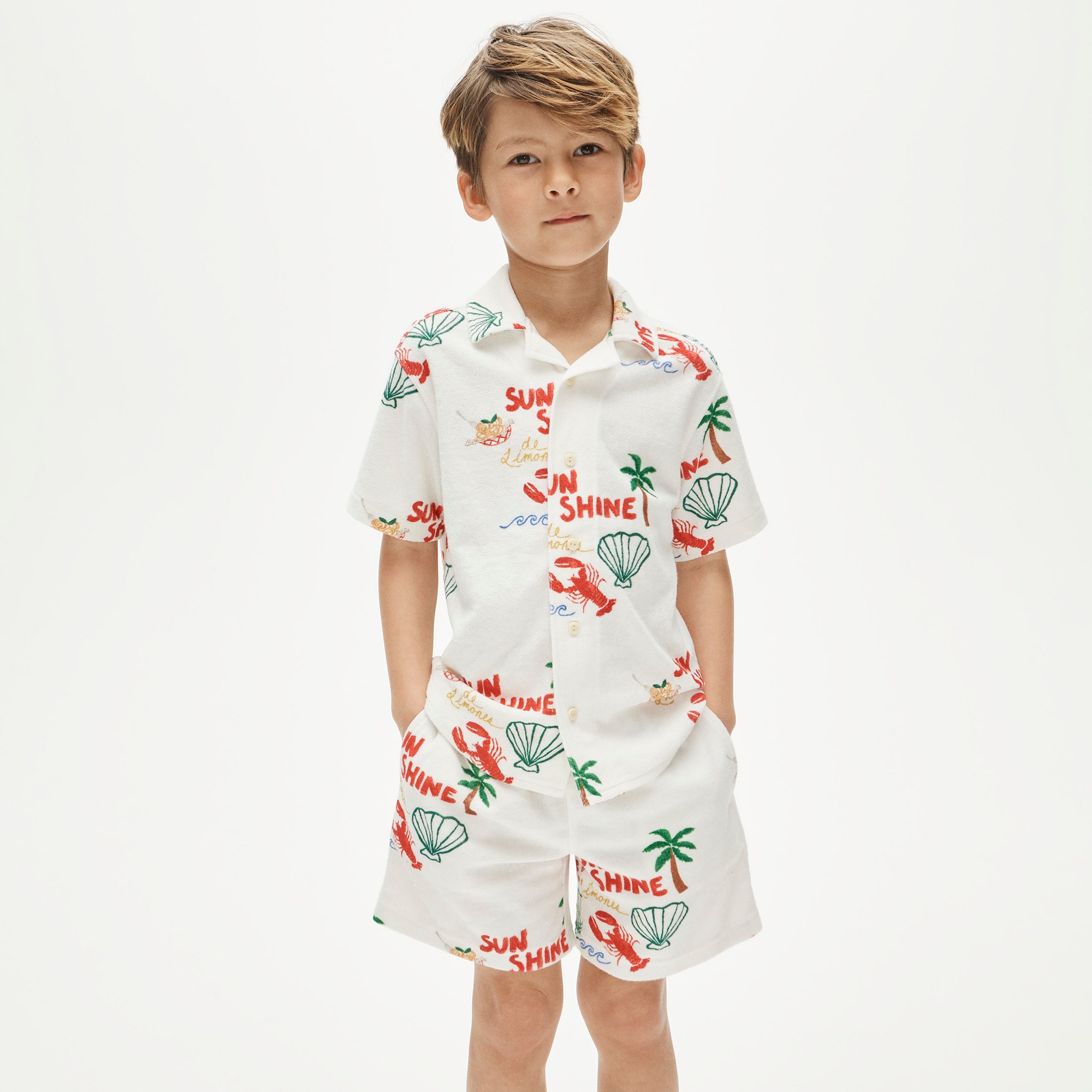 Kids' towel terry shirt in vacation print