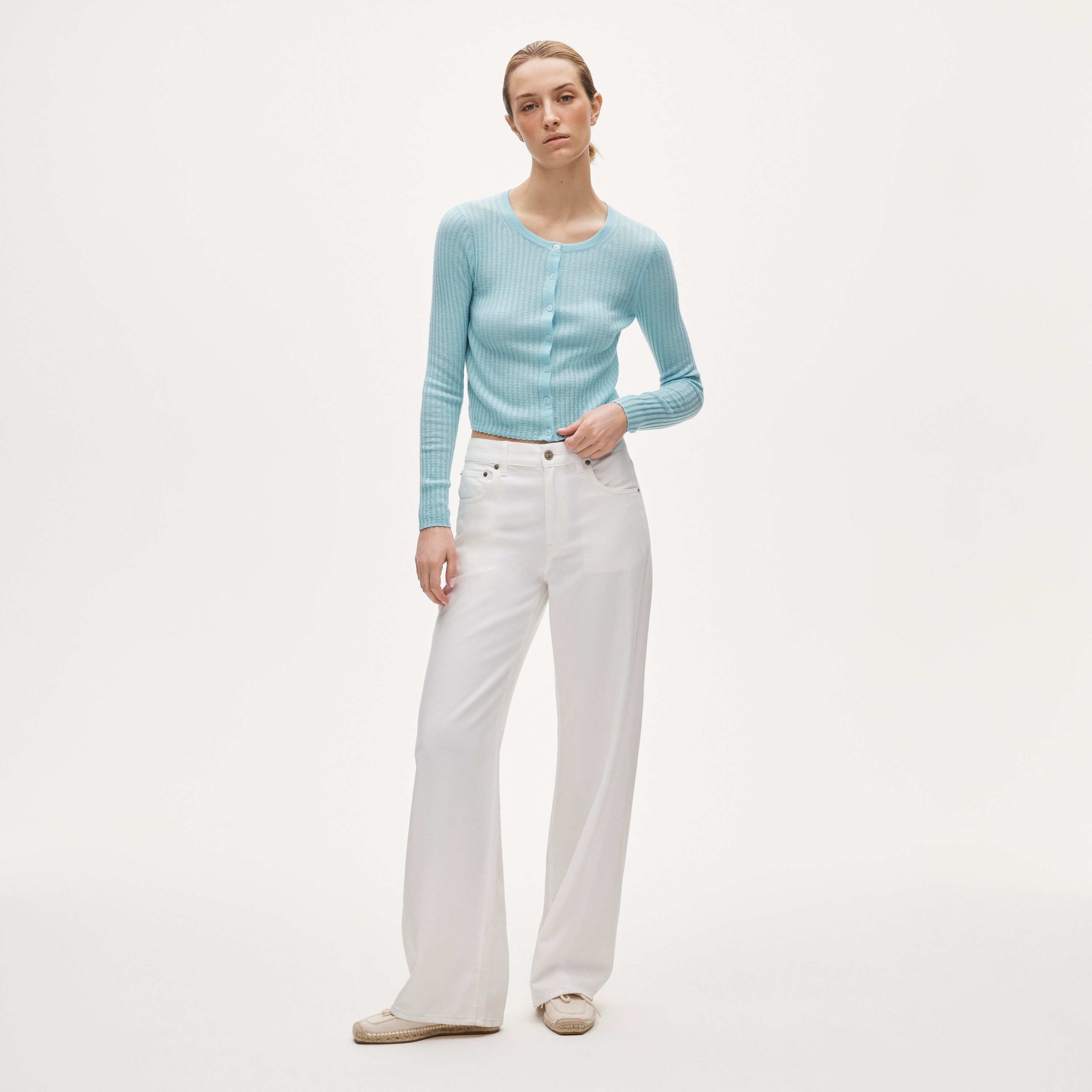 Featherweight cashmere pointelle cardigan - image 3